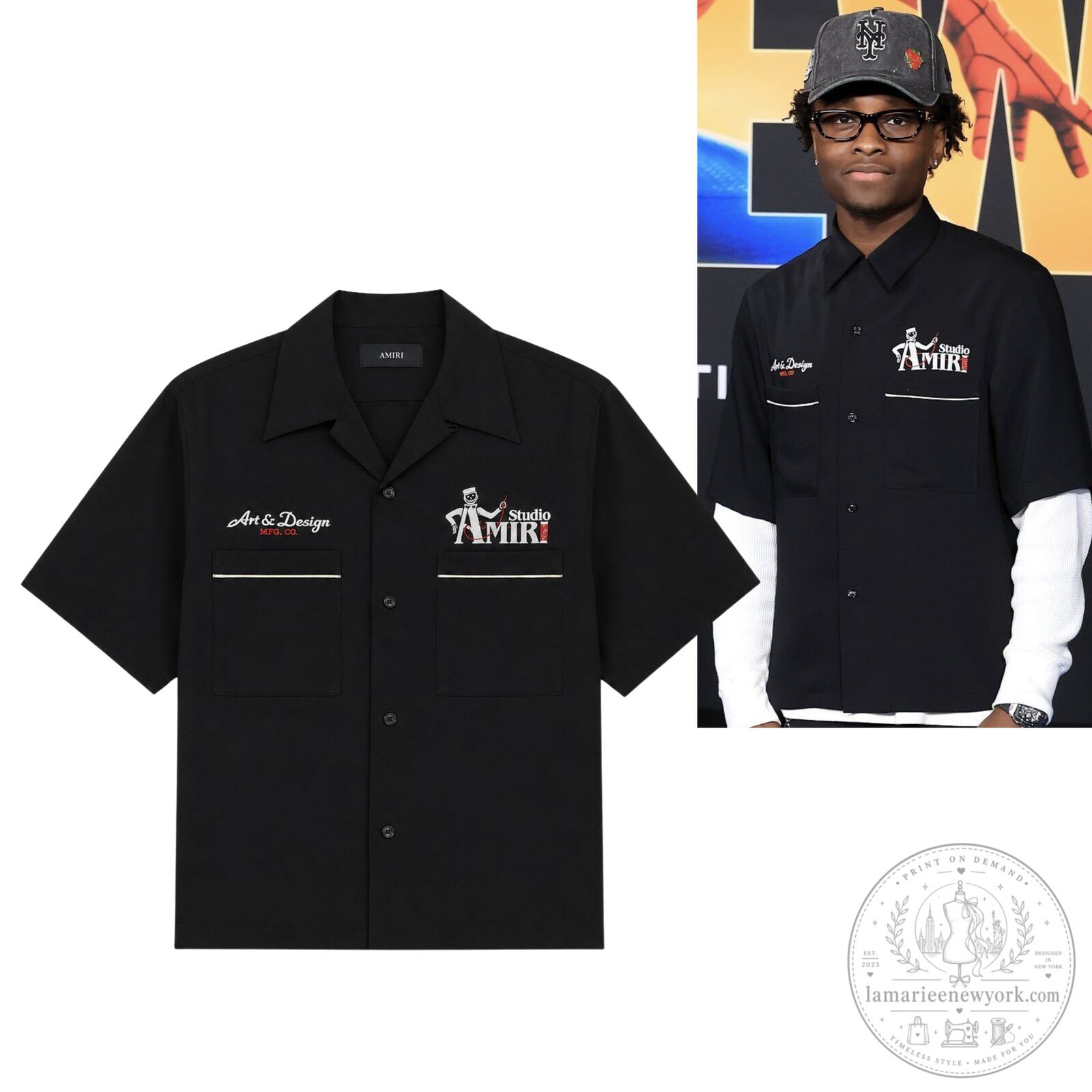 Miles Caton Spider-Man Brand New Day Premiere Amiri Studio Camp Hawaiian Shirt