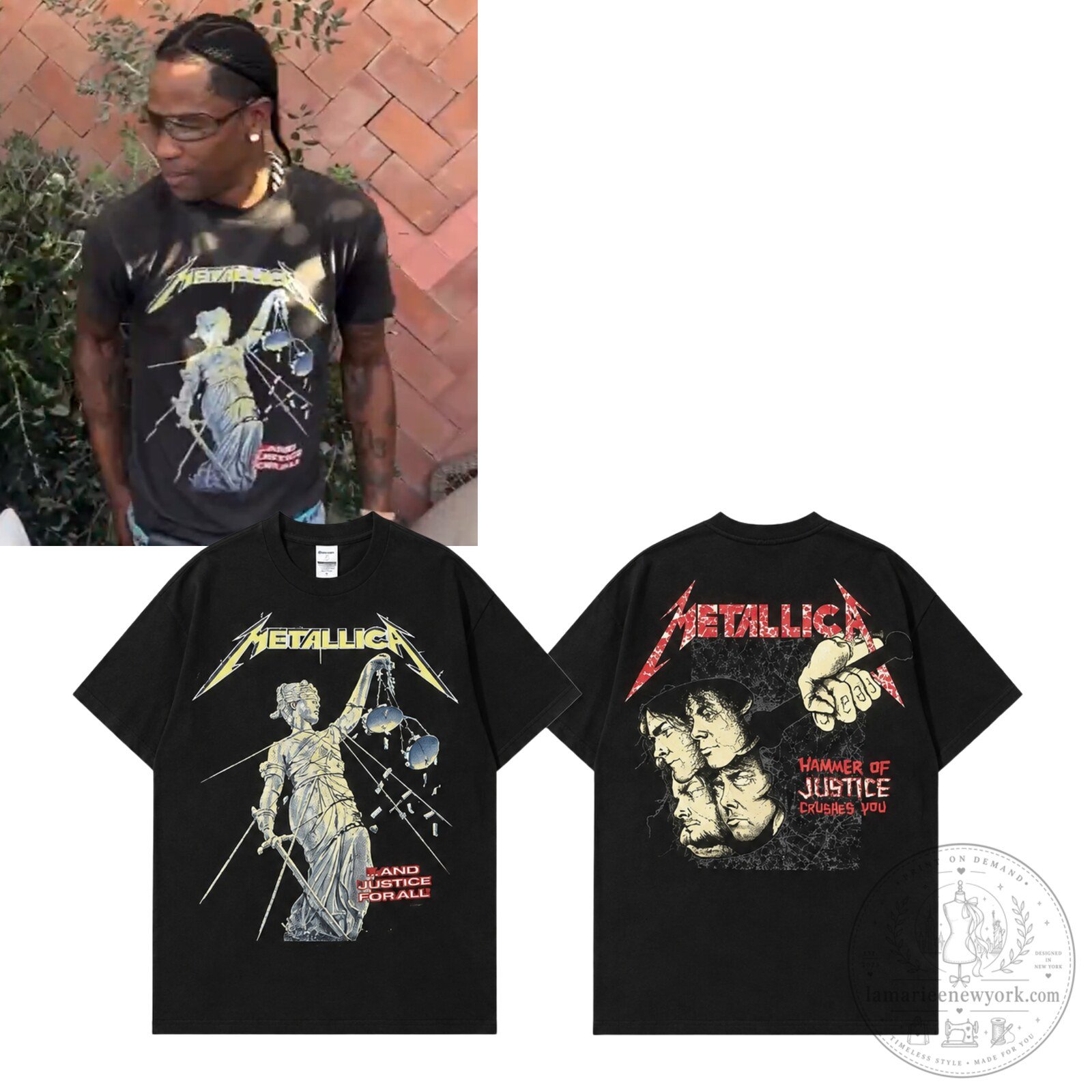 Travis Scott Metallica And Justice For All Hammer Of Justice Tour Shirt