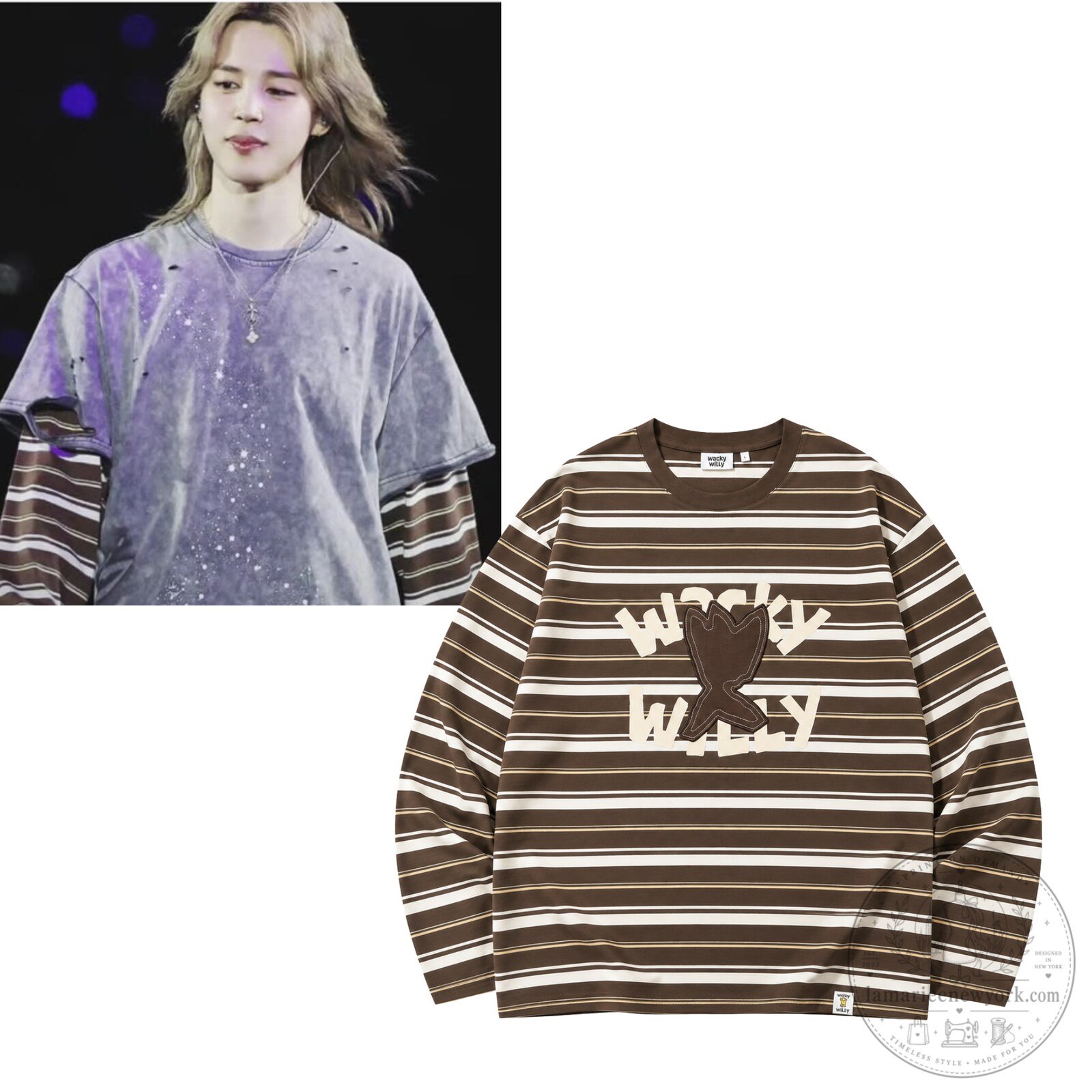 Jimin BTS Wacky Willy One Point Stripe Long Sleeve Shirt 3 Jimin BTS Wacky Willy One Point Stripe Long Sleeve Shirt