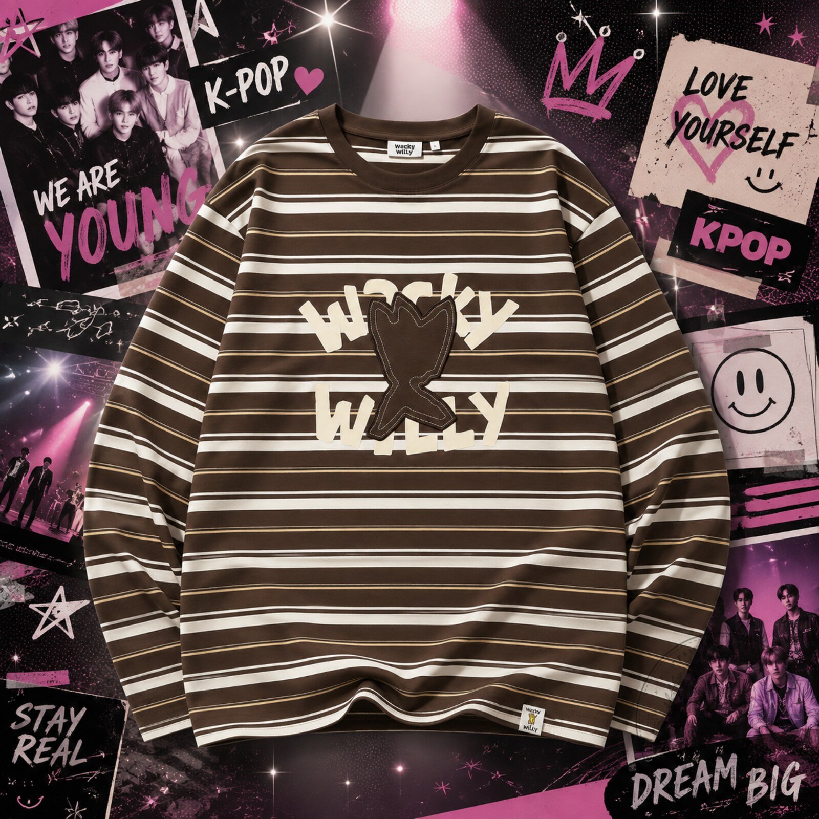 Jimin BTS Wacky Willy One Point Stripe Long Sleeve Shirt 4 Jimin BTS Wacky Willy One Point Stripe Long Sleeve Shirt