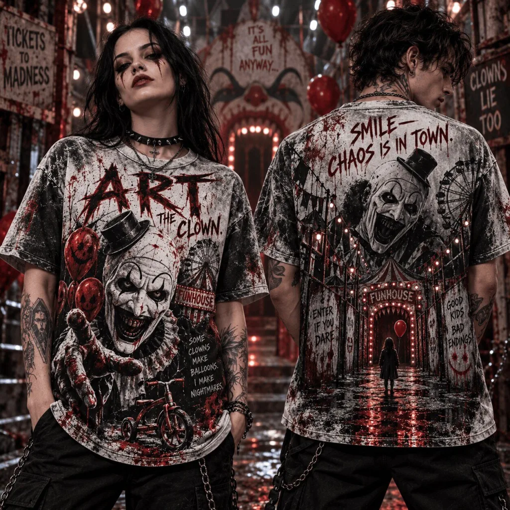 Art the Clown Smile Chaos Is in Town Horror Movie T-Shirt Art the Clown Smile Chaos Is in Town Horror Movie T-Shirt