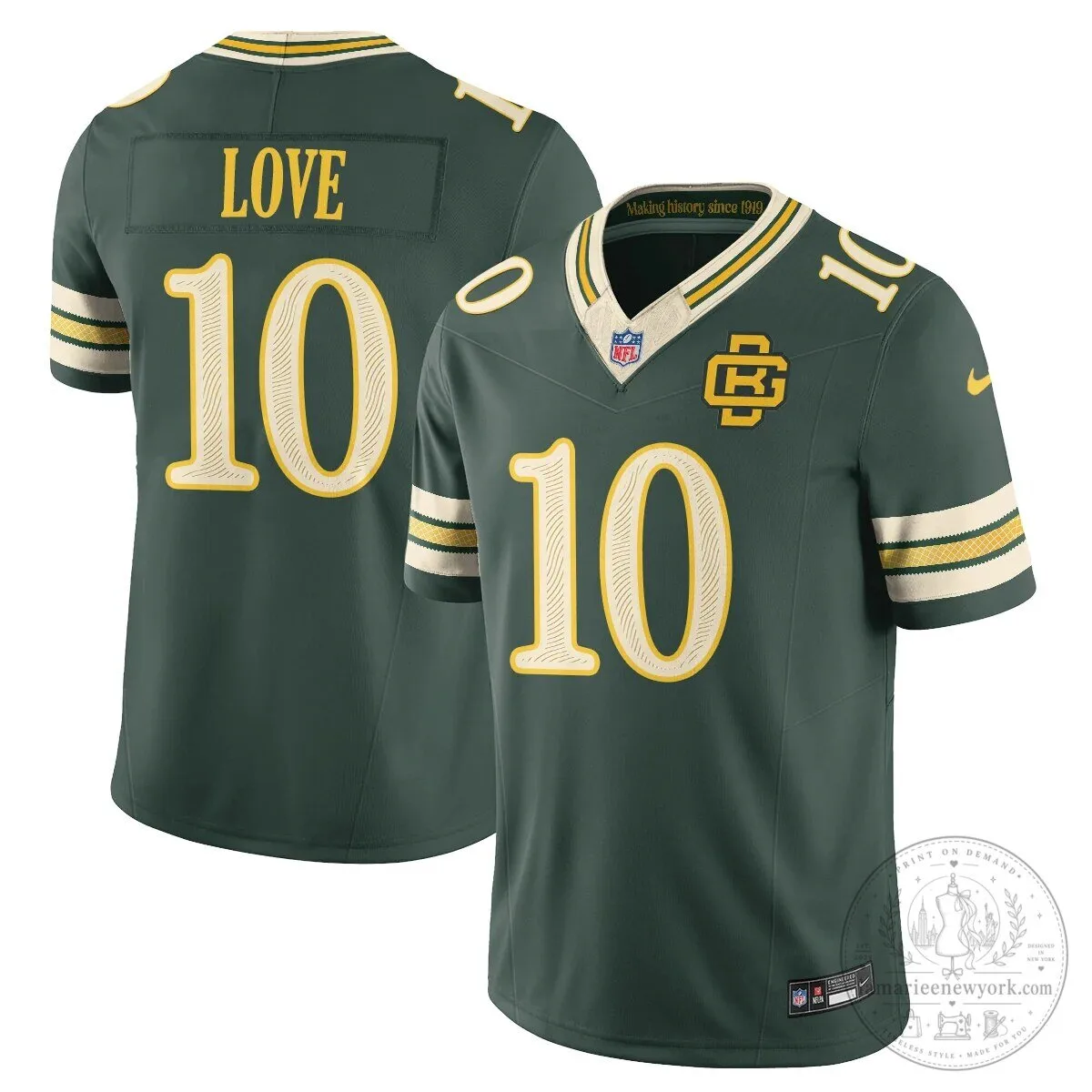 Green Bay Packers Jordan Love Number 10 Vapor Faux Stitched Football Jersey