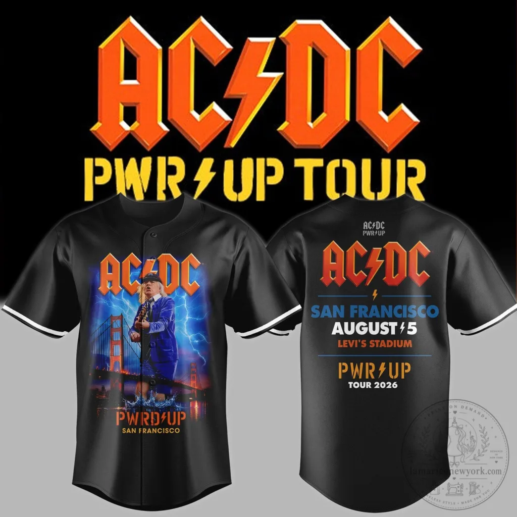 ACDC Power Up Tour 2026 San Francisco Baseball Jersey AC/DC Power Up Tour 2026 San Francisco Baseball Jersey
