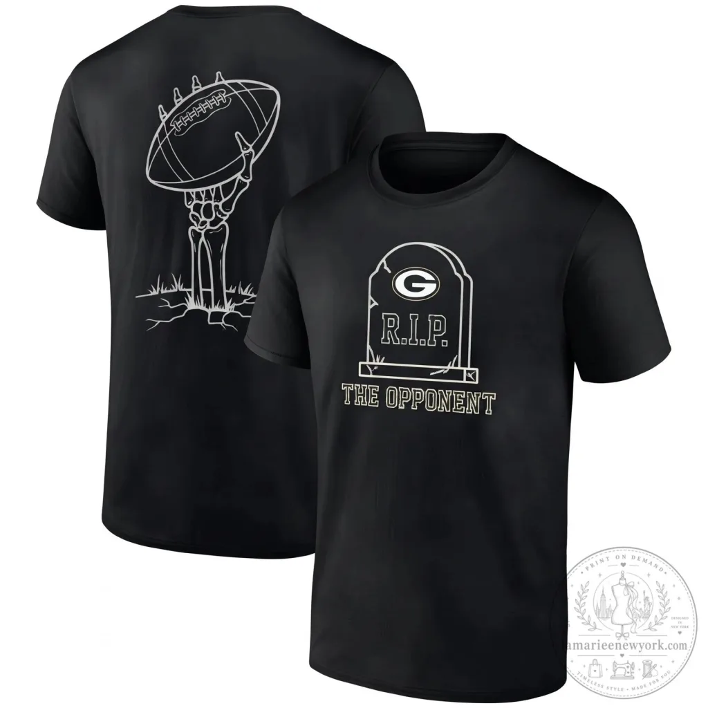 Green Bay Packers Halloween Skeleton Football Tombstone Black T-Shirt Green Bay Packers Halloween Skeleton Football Tombstone Black T-Shirt