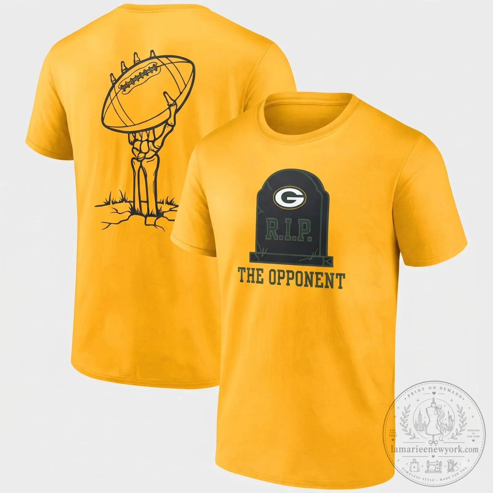 Green Bay Packers Halloween Skeleton Football Tombstone Black T-Shirt 8 Green Bay Packers Halloween Skeleton Football Tombstone Black T-Shirt