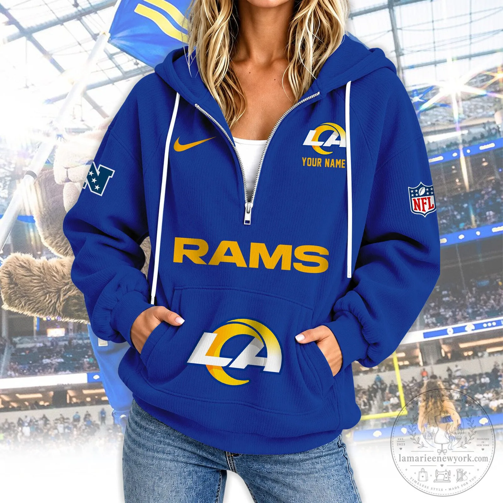 Royal Blue Full-Zip Hoodie for Los Angeles Rams Football Team