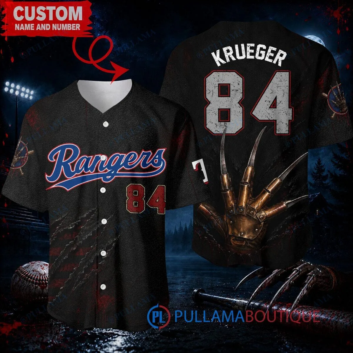 Texas Rangers Baseball Freddy Krueger Razor Glove Custom Baseball Jersey