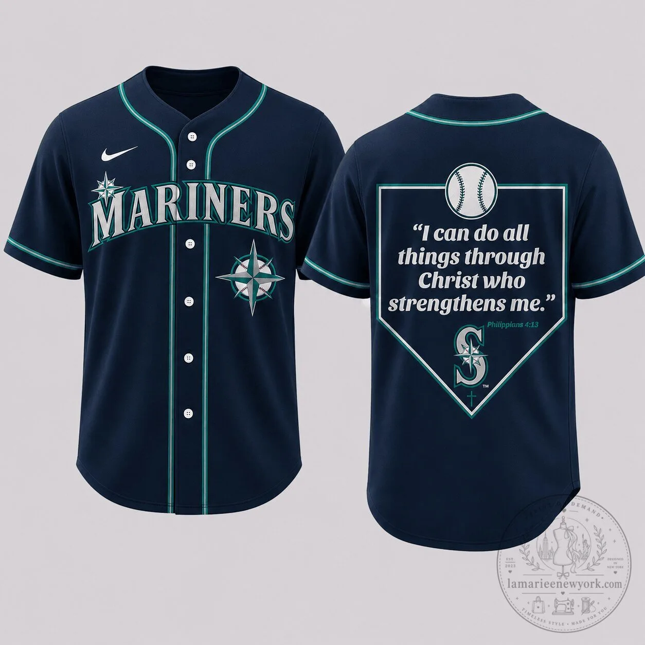 Seattle Mariners Baseball Philippians 4:13 Faith Quote Baseball Jersey