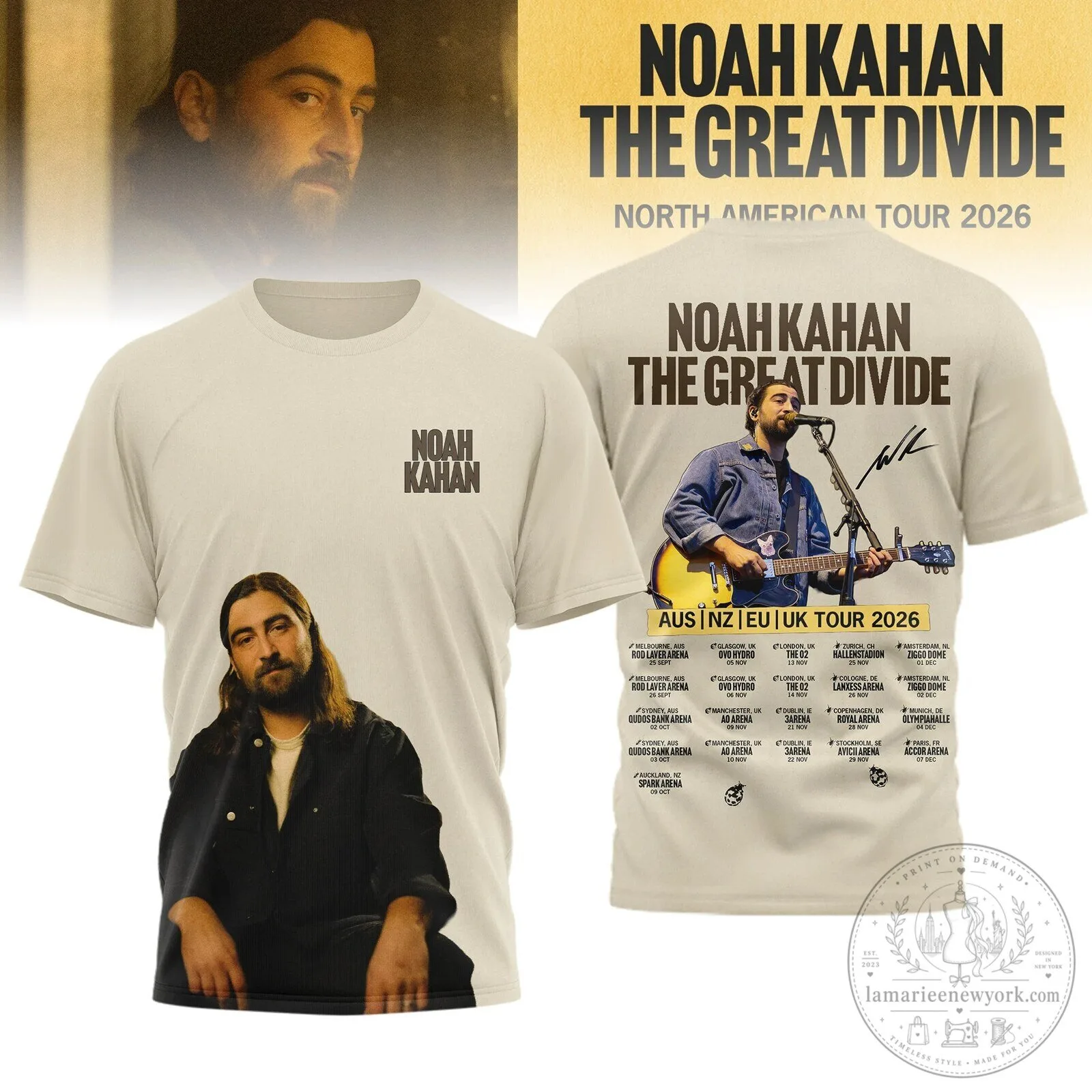 Noah Kahan The Great Divide Tour 2026 Concert Photo T-Shirt for Fans