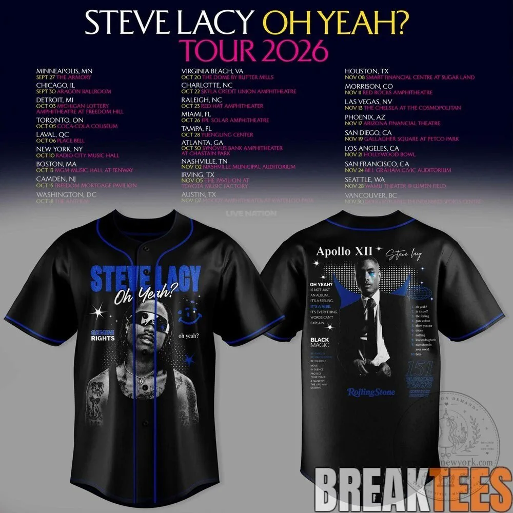 Steve Lacy Oh Yeah Tour 2026 Concert Dates Baseball Jersey 6 Steve Lacy Oh Yeah Tour 2026 Concert Dates Baseball Jersey