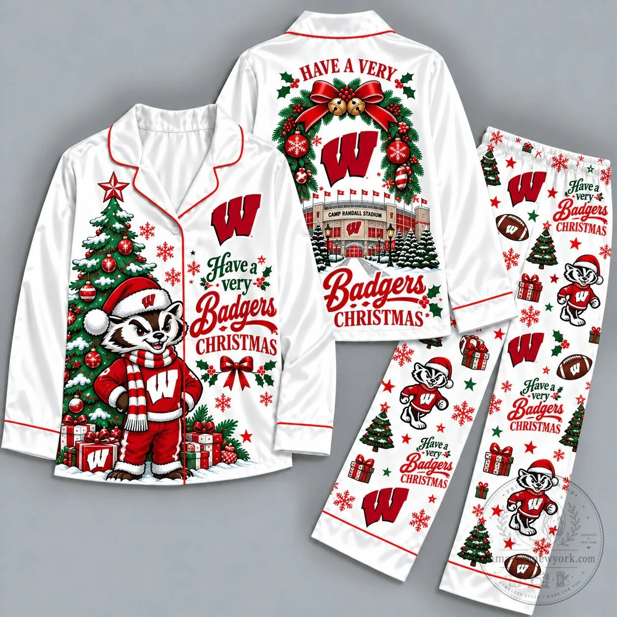 Wisconsin Badgers Mascot Christmas Holiday Pajamas Set