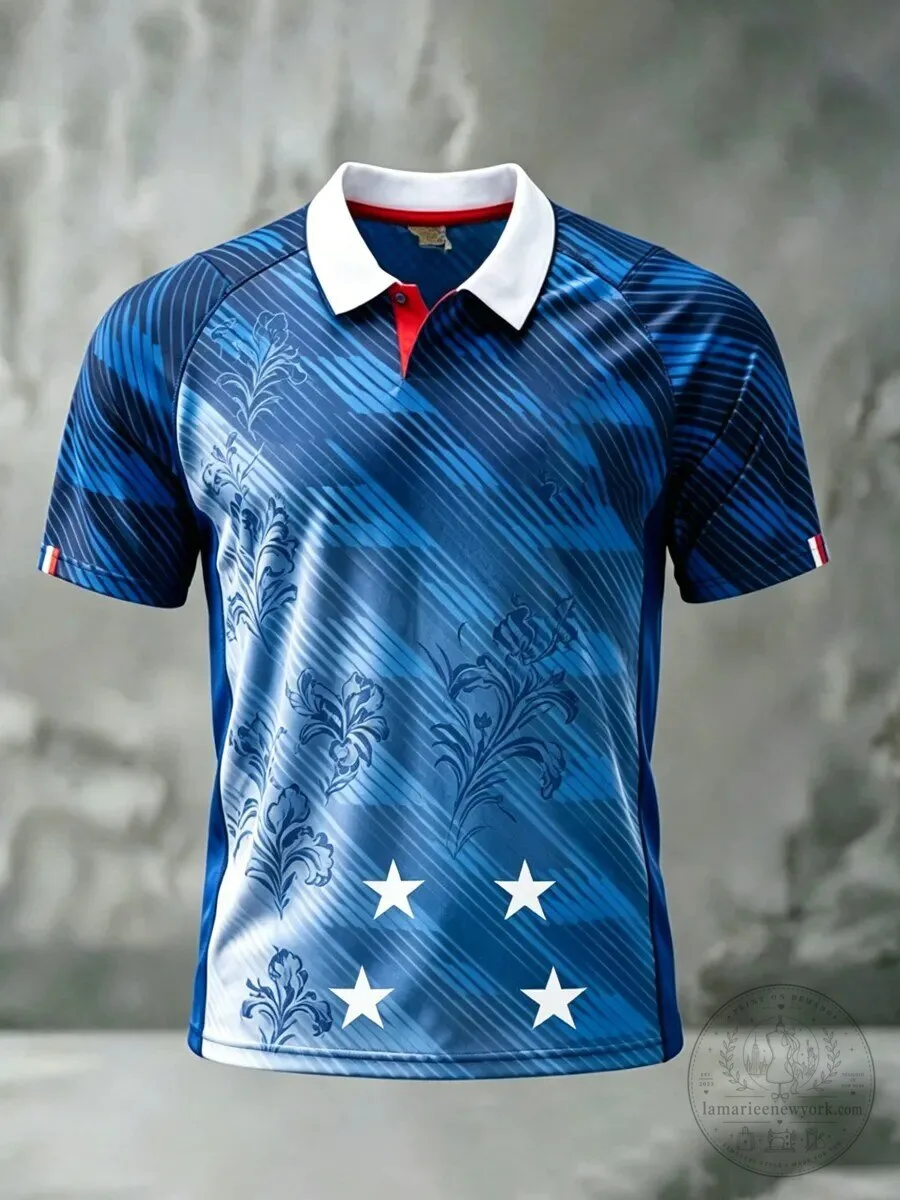 France Football Fan Blue Floral Pattern Polo Shirt