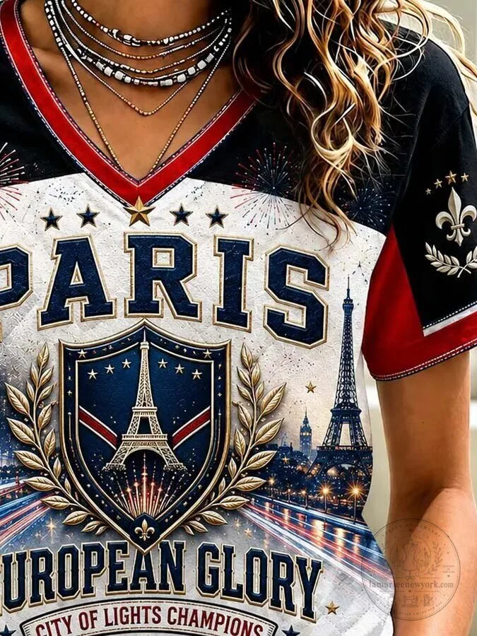 Paris European Glory City of Lights Champions France Football V-Neck T-Shirt 3 Paris European Glory City of Lights Champions France Football V-Neck T-Shirt