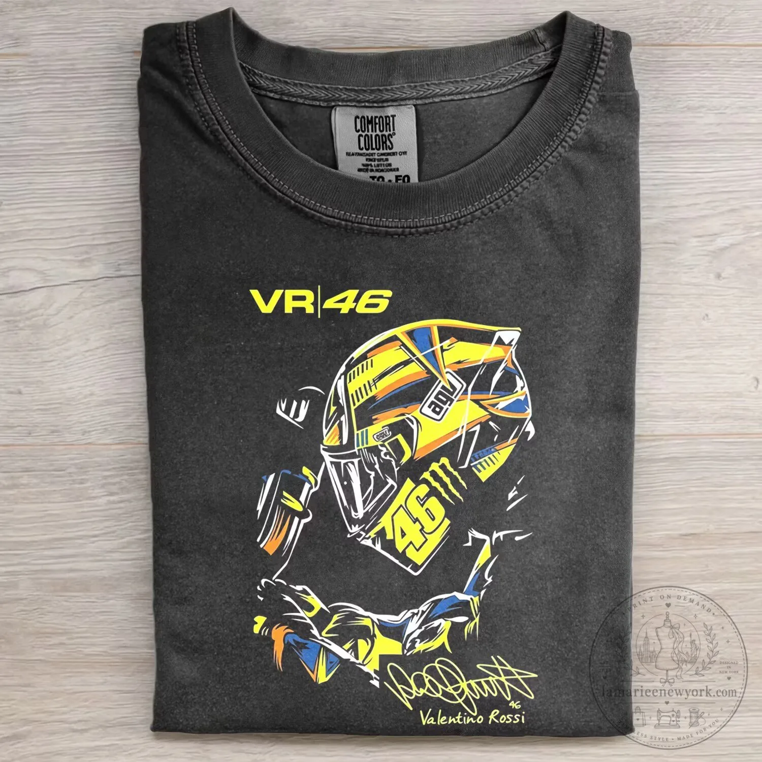Graphic T-Shirt Featuring Motorcycle Racing Legend Valentino Rossi VR46