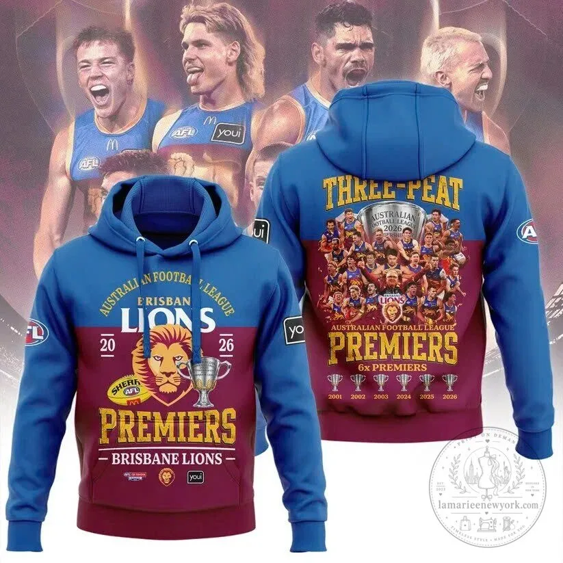 Brisbane Lions Australian Football League Three-Peat Premiers 2026 Hoodie