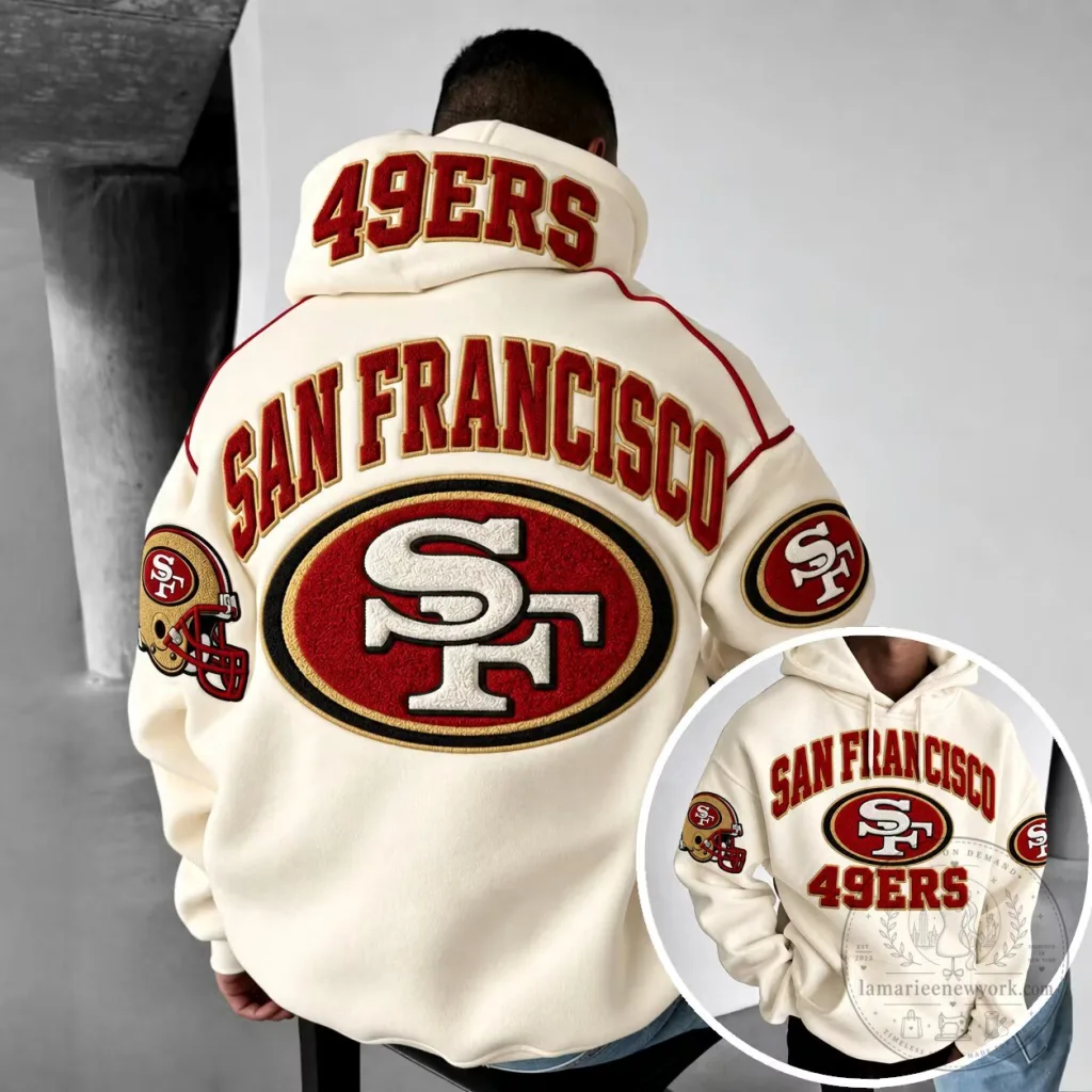 San Francisco 49ers Embroidered Cream White Hoodie San Francisco 49ers Embroidered Cream White Hoodie