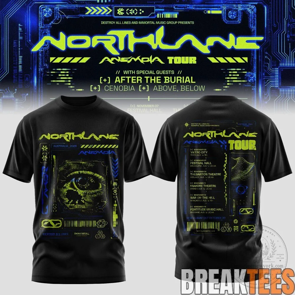 Northlane The Anemoia Tour 2026 Concert Dates Black Graphic T-Shirt