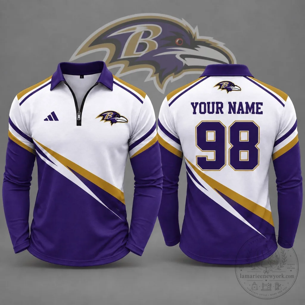 Baltimore Ravens NFL Football Team Personalized Quarter Zip Long Sleeve Polo Shirt Baltimore Ravens NFL Football Team Personalized Quarter Zip Long Sleeve Polo Shirt
