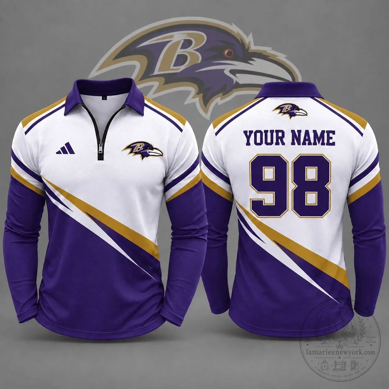 Baltimore Ravens NFL Football Team Personalized Quarter Zip Long Sleeve Polo Shirt