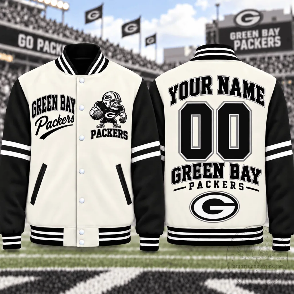 Green Bay Packers Personalized Name And Number Varsity Baseball Jacket Green Bay Packers Personalized Name And Number Varsity Baseball Jacket