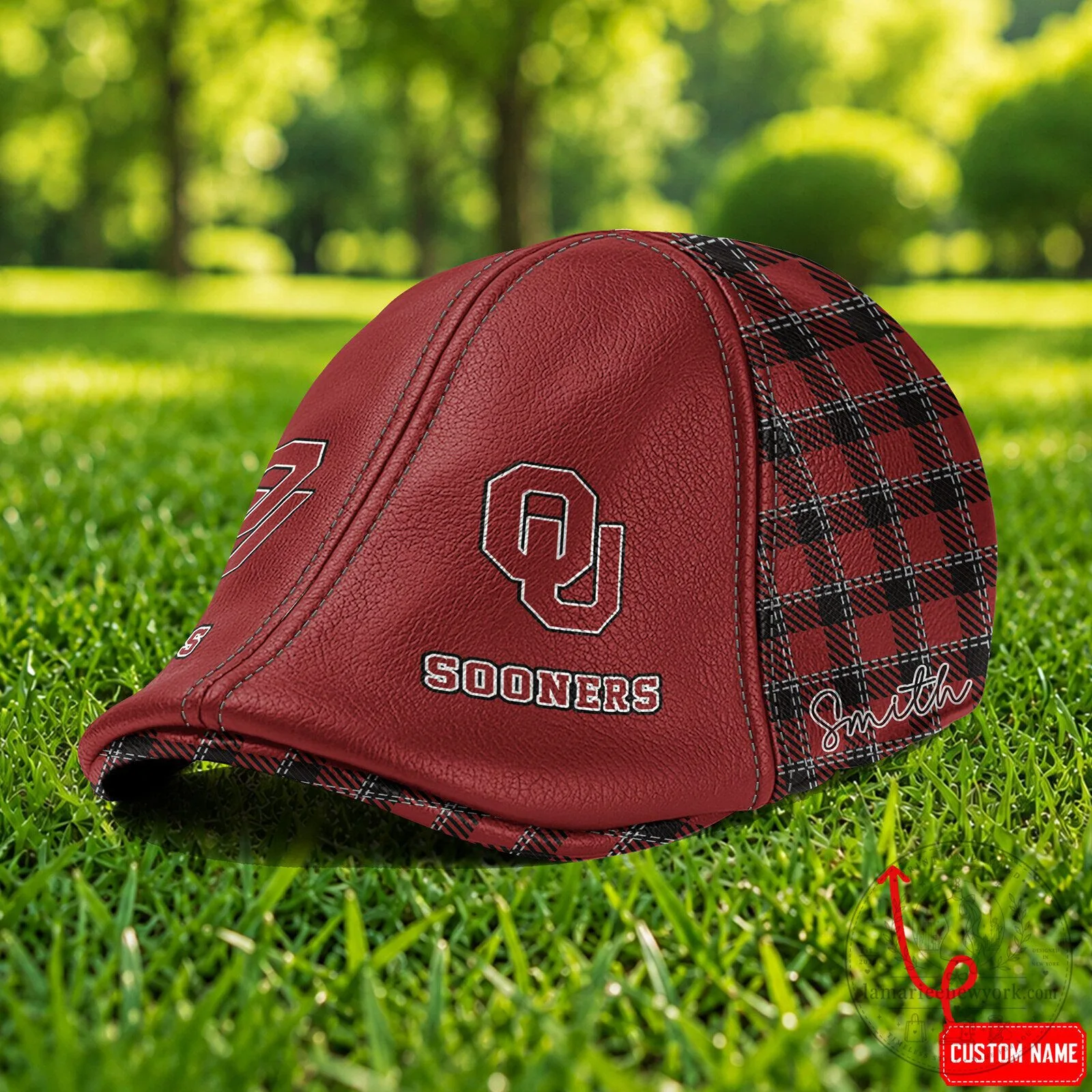 Oklahoma Sooners NCAA Personalized Custom Name Plaid Flat Cap