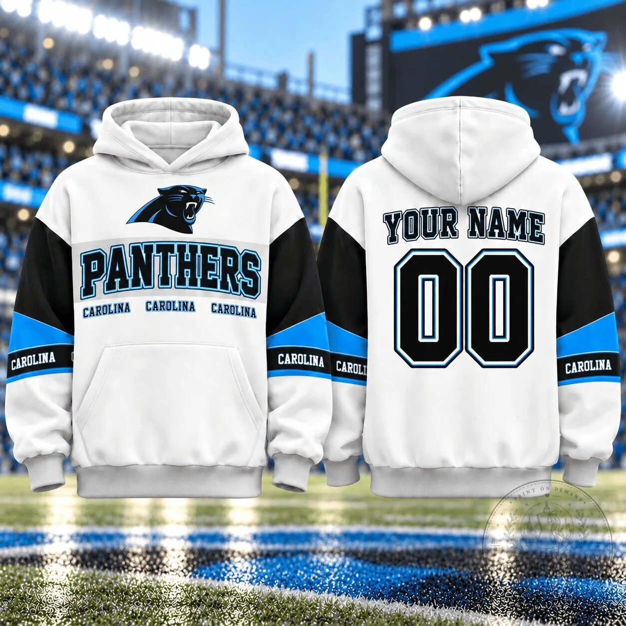 Carolina Panthers Football Team Personalized White Black Blue Hoodie