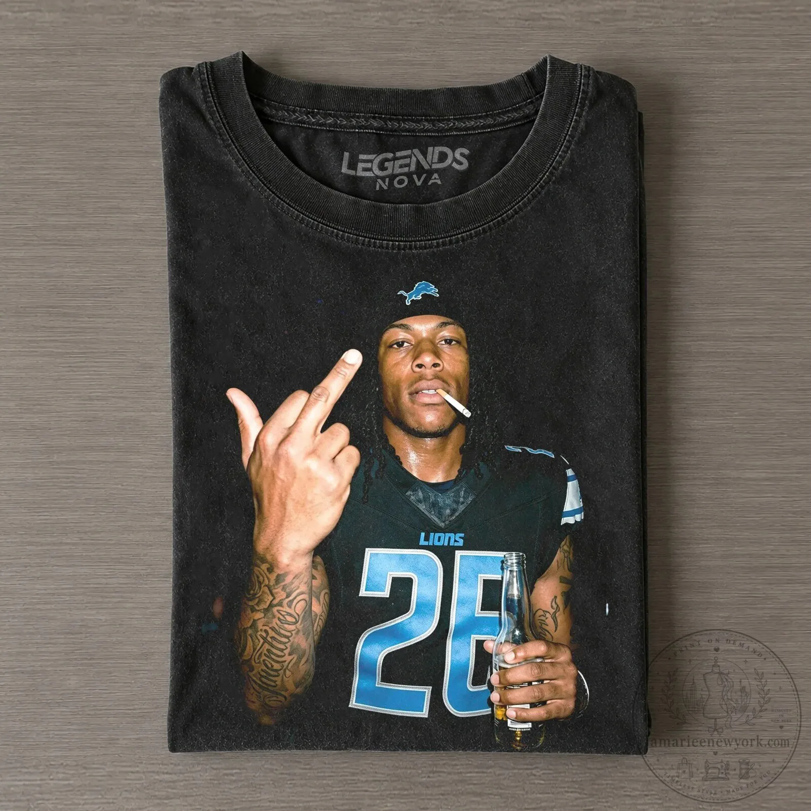 Jahmyr Gibbs Football Player Graphic Black T-Shirt