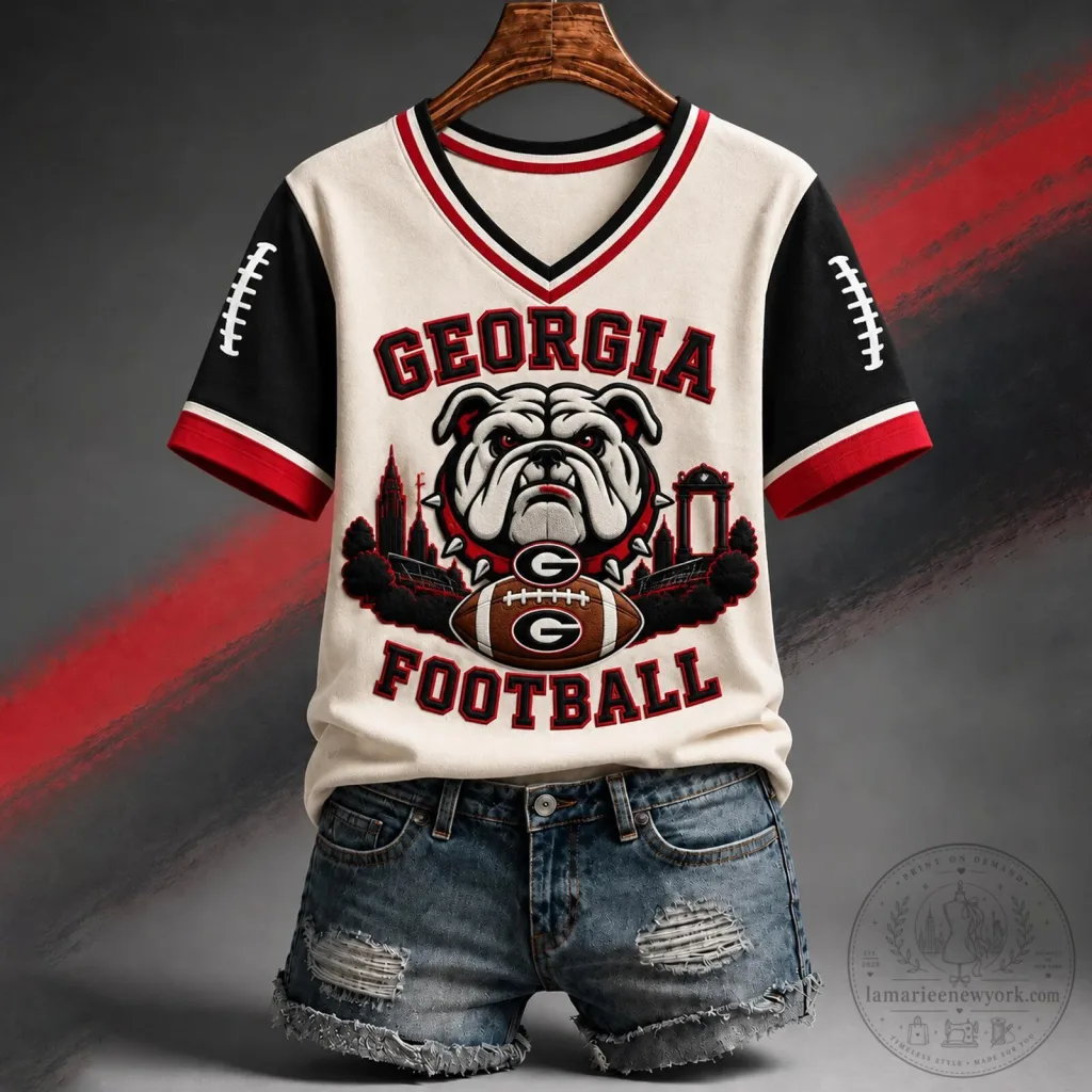 Georgia Bulldogs Football Team Mascot V-Neck Short Sleeve T-Shirt Georgia Bulldogs Football Team Mascot V-Neck Short Sleeve T-Shirt