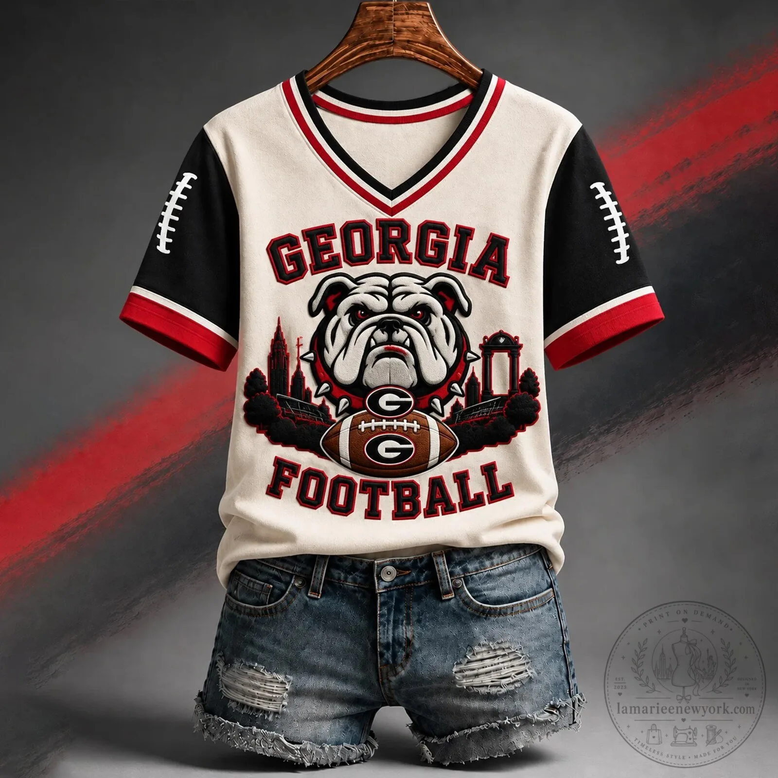 Georgia Bulldogs Football Team Mascot V-Neck Short Sleeve T-Shirt