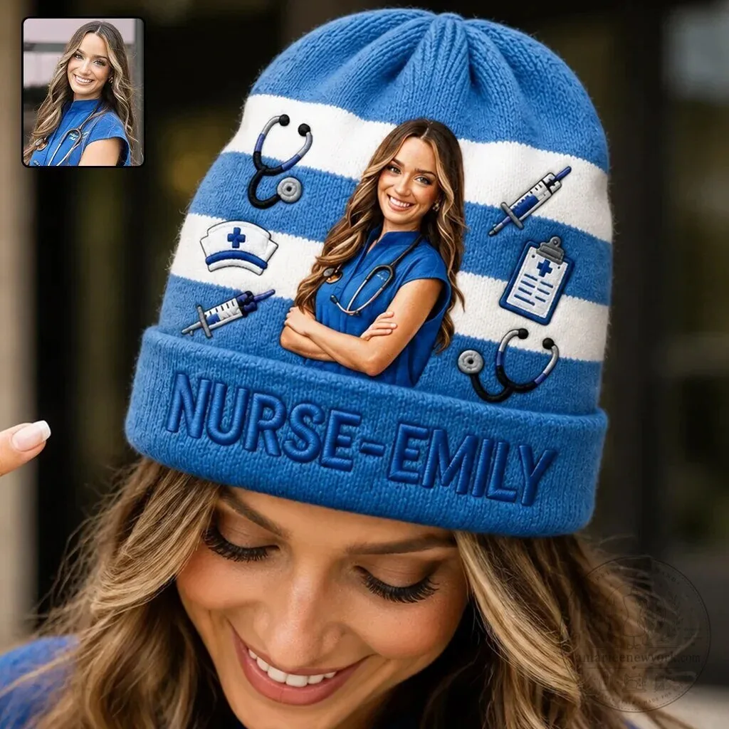 Personalized Nurse Life Photo Winter Hat Custom Healthcare Worker Beanie Gift