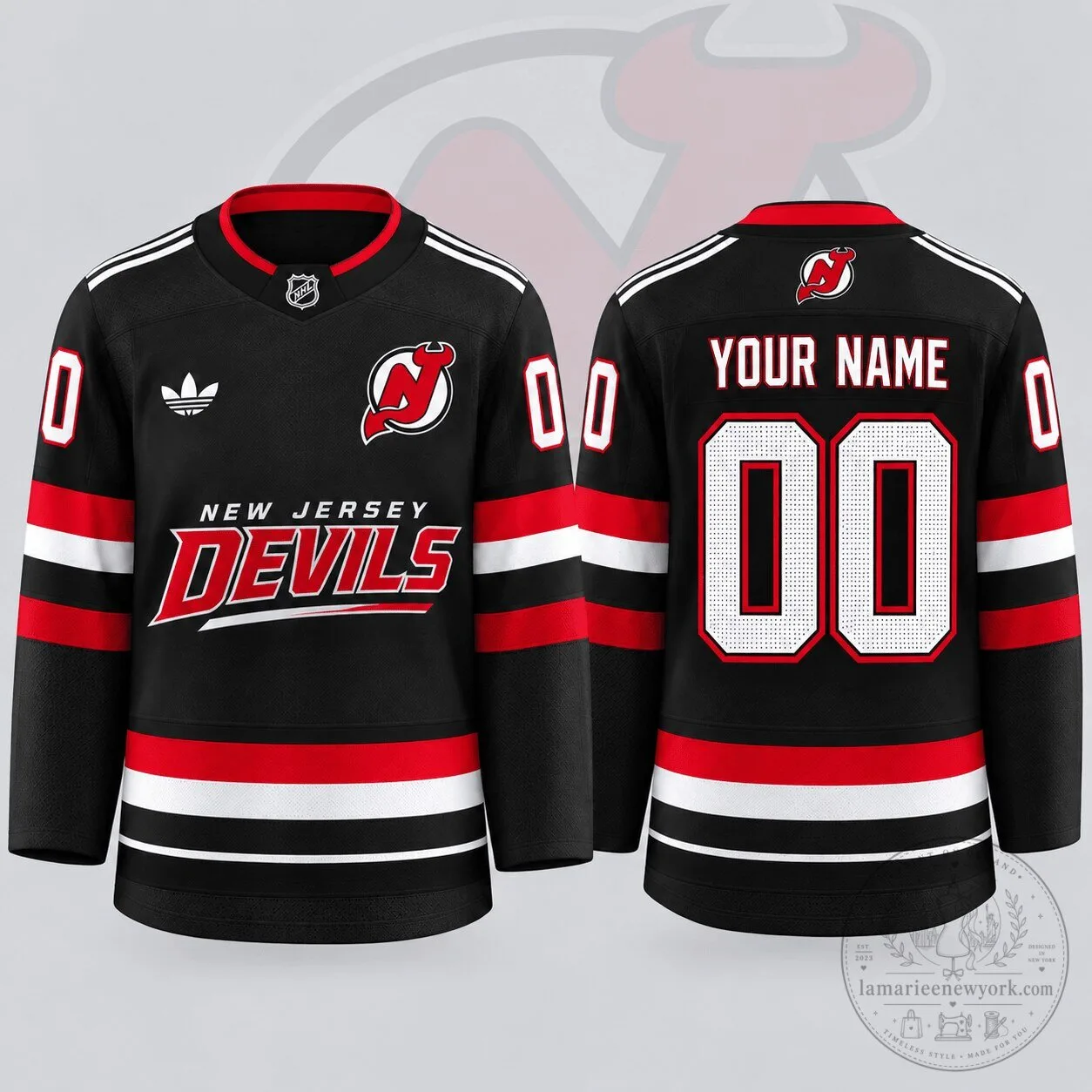 New Jersey Devils Black and Red Personalized Ice Hockey Jersey