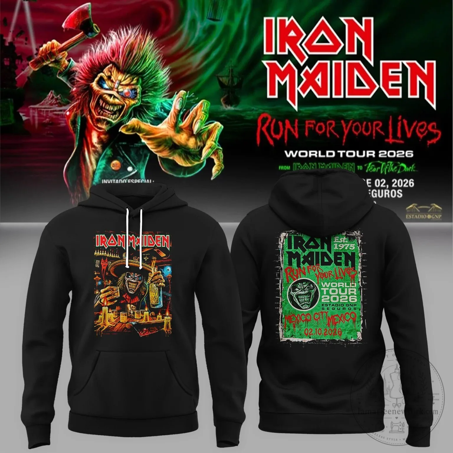 Iron Maiden Run For Your Lives World Tour 2026 Mexico City Black Hoodie