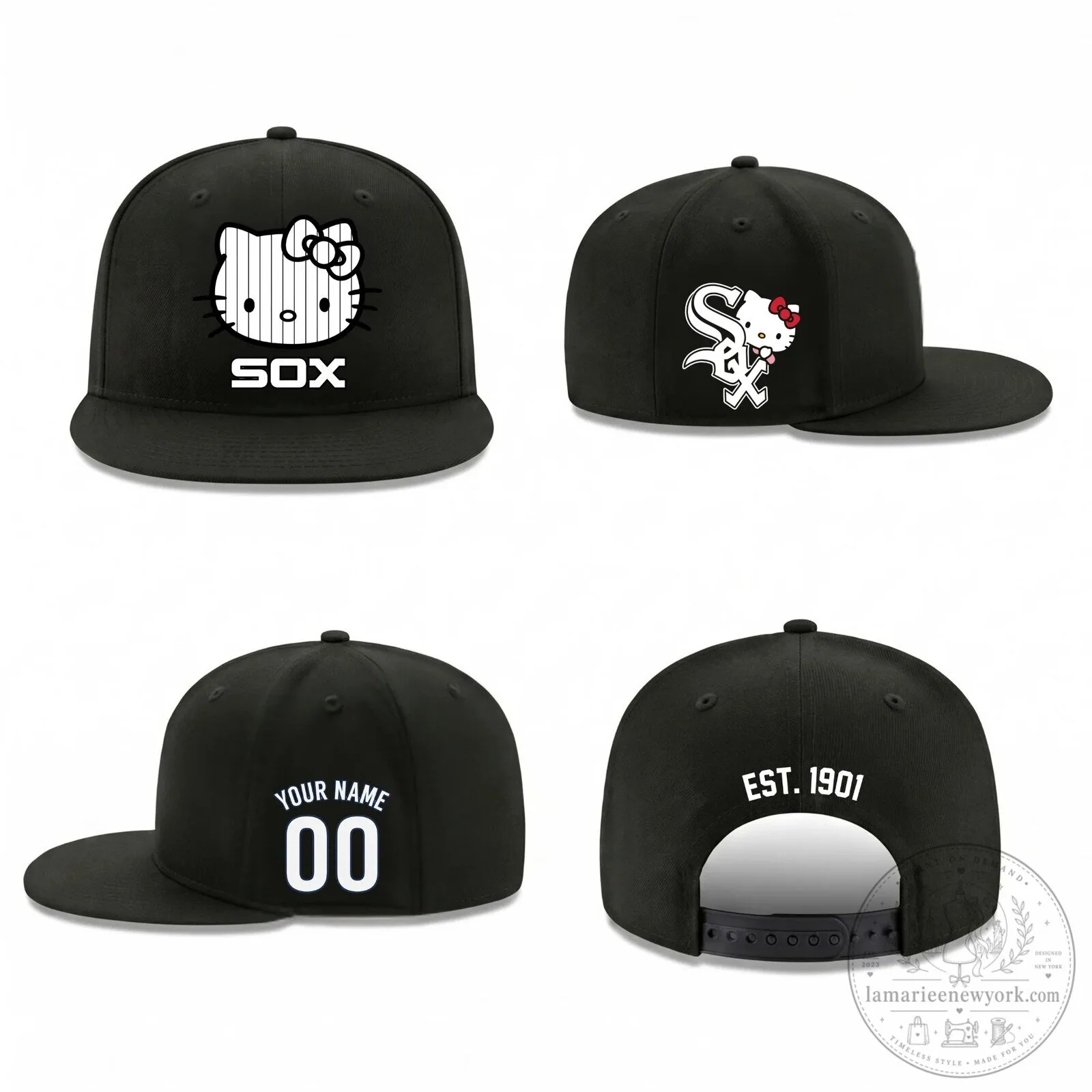 Chicago White Sox Hello Kitty Personalized Flat Bill Baseball Cap Hat