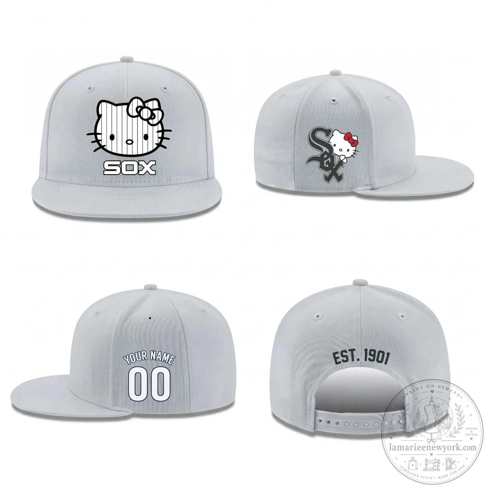 Chicago White Sox Hello Kitty Personalized Flat Bill Baseball Cap Hat 7 Chicago White Sox Hello Kitty Personalized Flat Bill Baseball Cap Hat