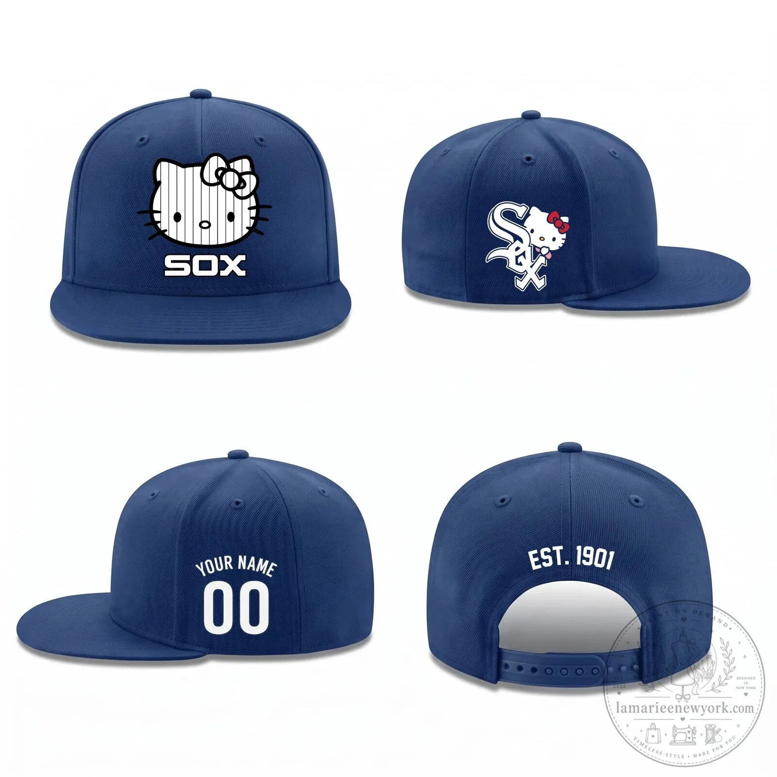 Chicago White Sox Hello Kitty Personalized Flat Bill Baseball Cap Hat 8 Chicago White Sox Hello Kitty Personalized Flat Bill Baseball Cap Hat