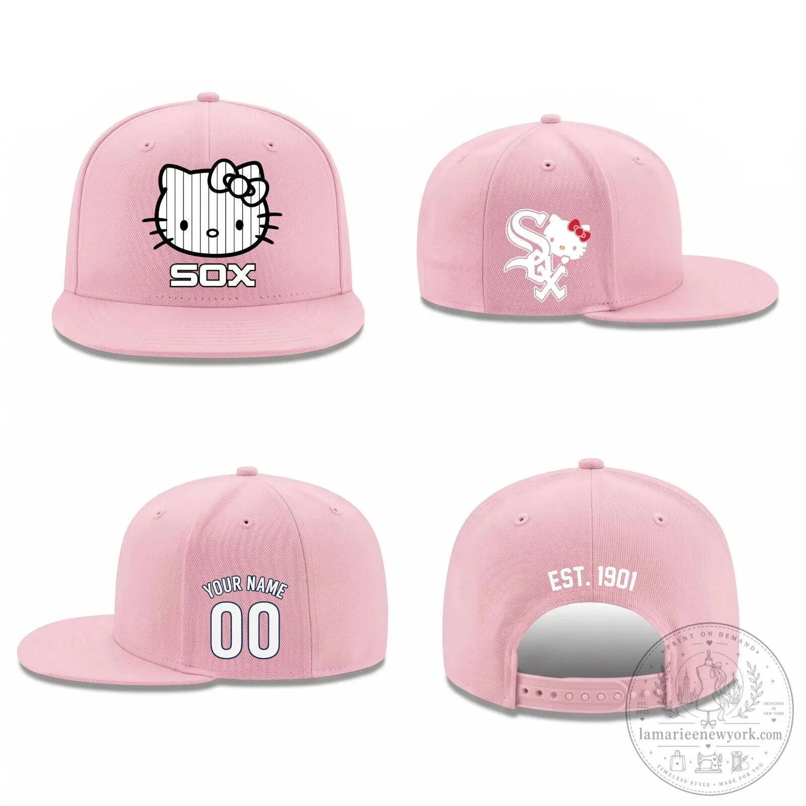 Chicago White Sox Hello Kitty Personalized Flat Bill Baseball Cap Hat 9 Chicago White Sox Hello Kitty Personalized Flat Bill Baseball Cap Hat