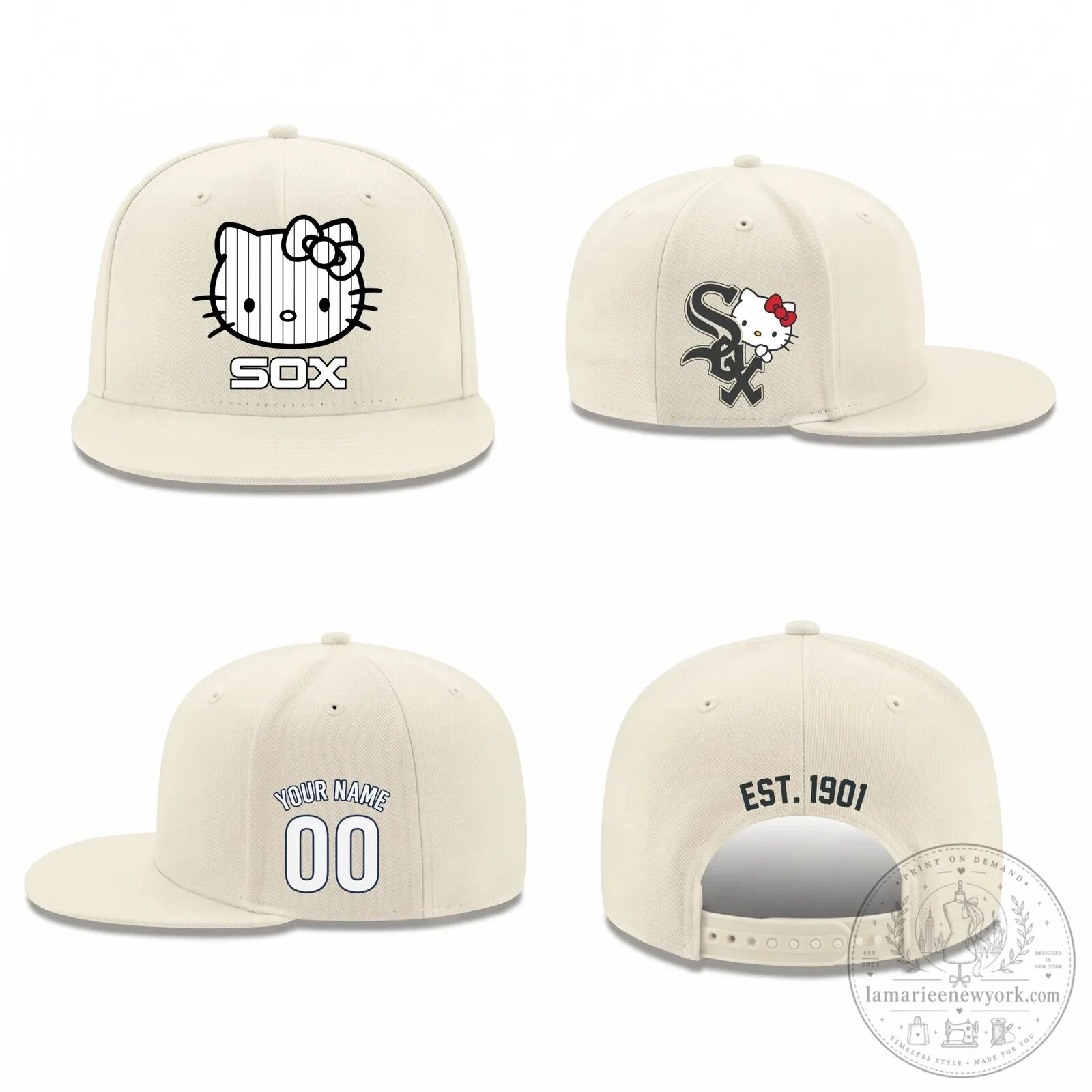 Chicago White Sox Hello Kitty Personalized Flat Bill Baseball Cap Hat 10 Chicago White Sox Hello Kitty Personalized Flat Bill Baseball Cap Hat