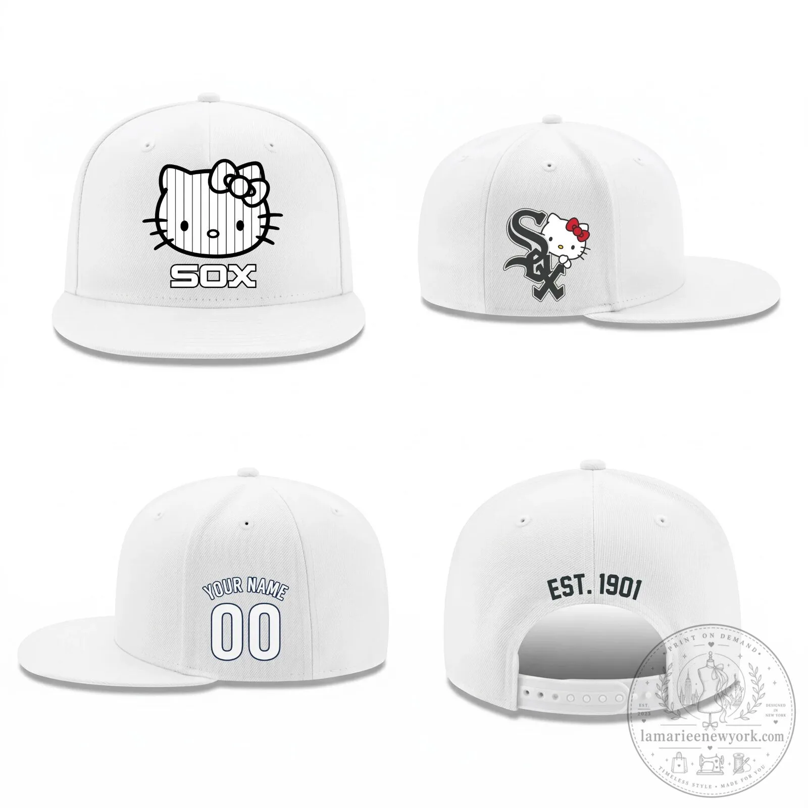 Chicago White Sox Hello Kitty Personalized Flat Bill Baseball Cap Hat 11 Chicago White Sox Hello Kitty Personalized Flat Bill Baseball Cap Hat