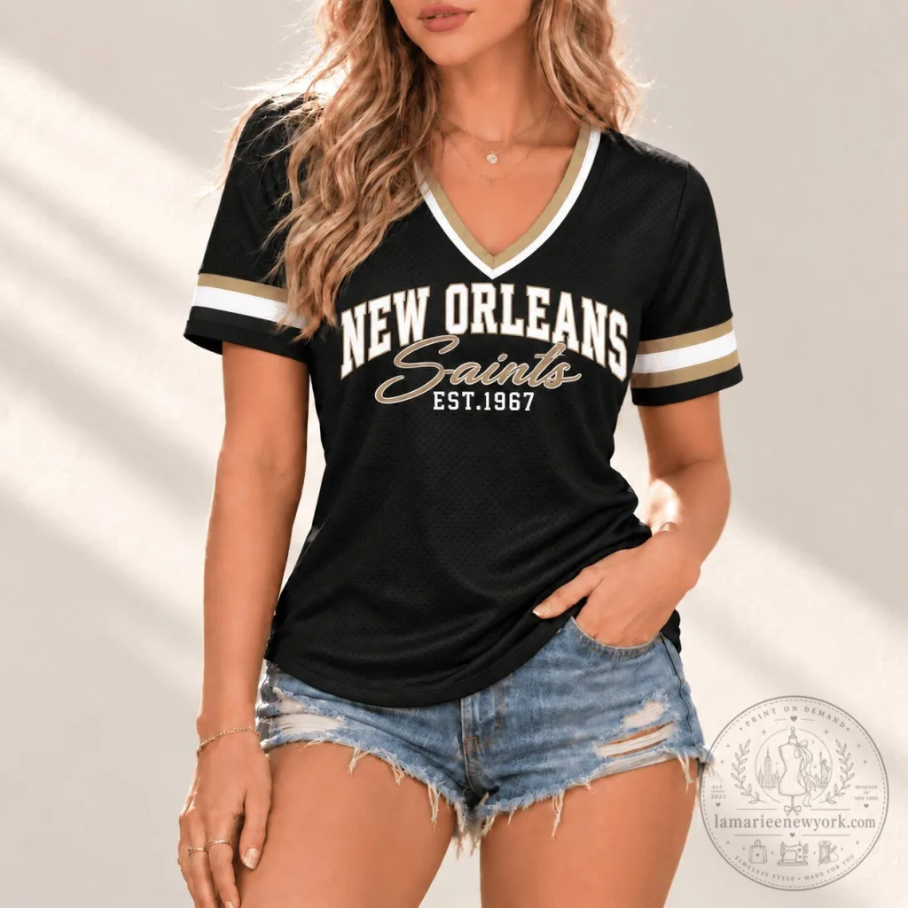 New Orleans Saints Established 1967 Women's V-Neck Football Jersey 53 New Orleans Saints Established 1967 Women's V-Neck Football Jersey
