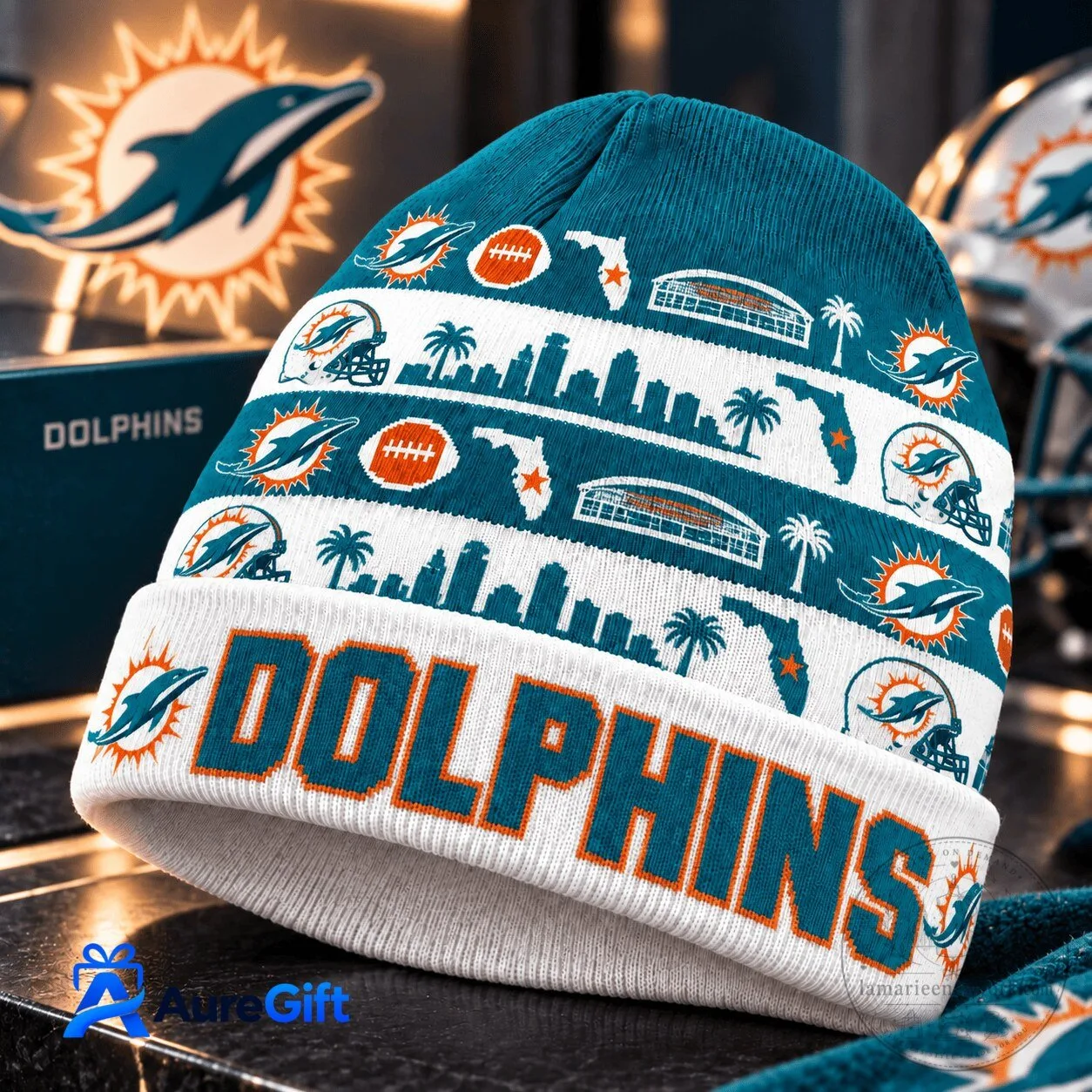 Miami Dolphins Football Team Winter Beanie Hat