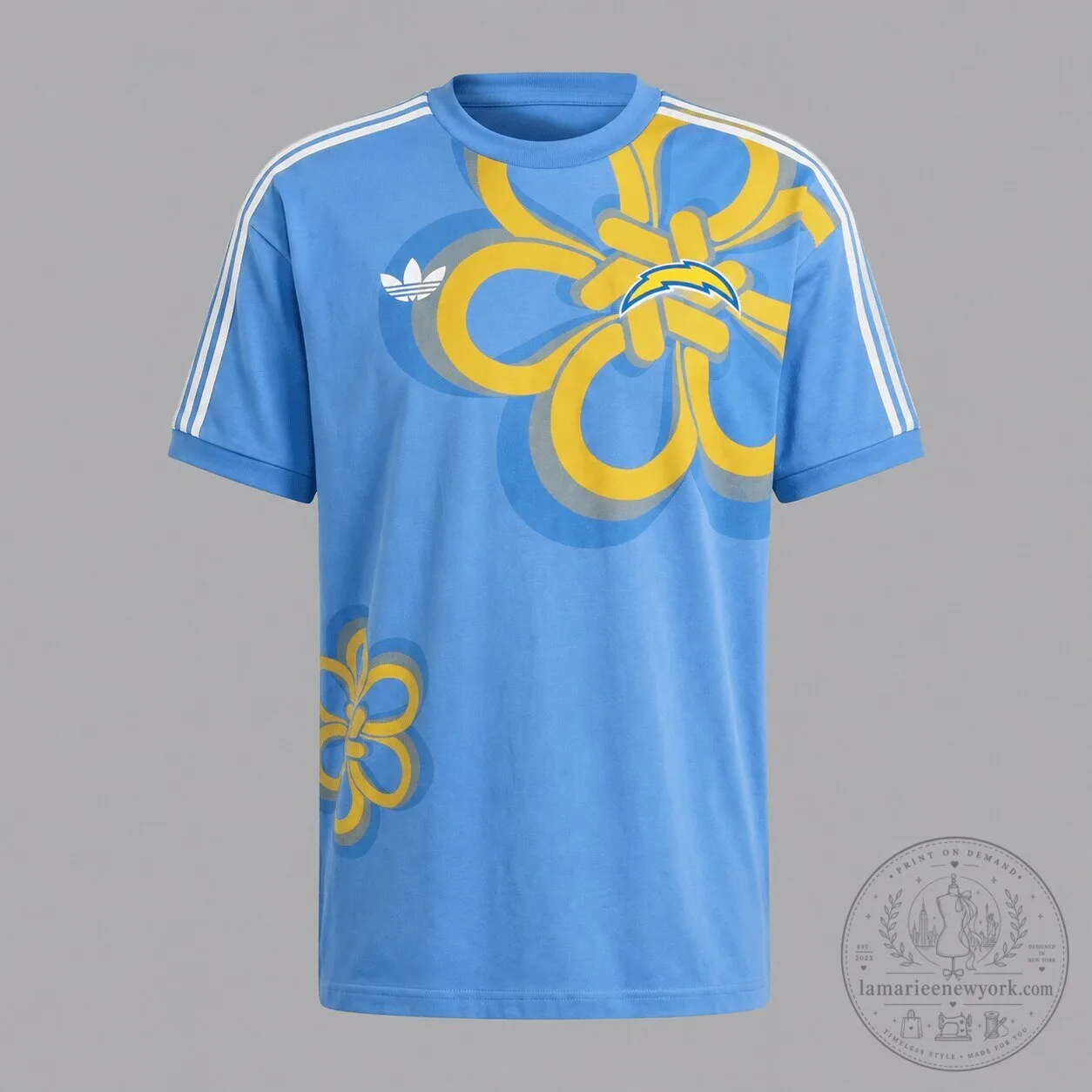 Los Angeles Chargers NFL Retro Floral Graphic Logo Blue T-Shirt