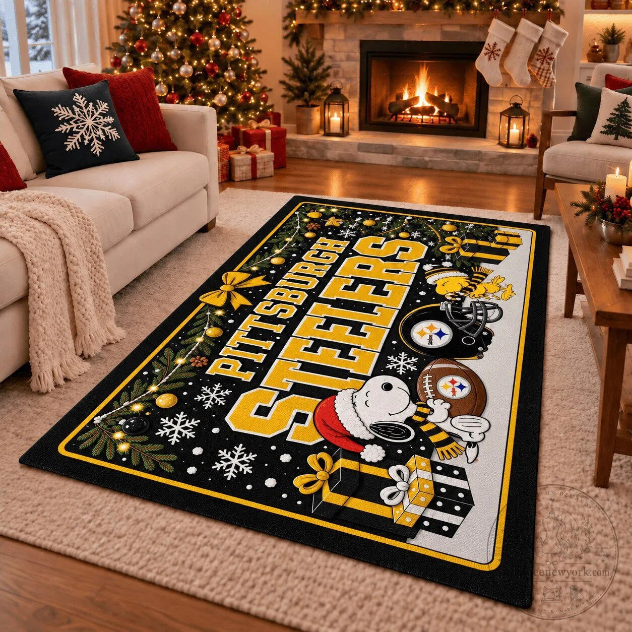 Pittsburgh Steelers Snoopy Christmas Holiday Area Rug