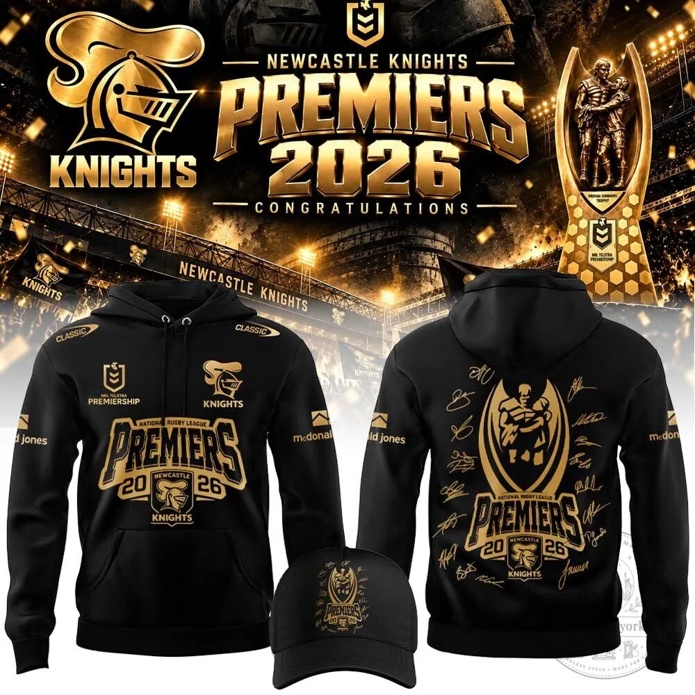 2026 Premiership Black Hoodie for Newcastle Knights Rugby League Team