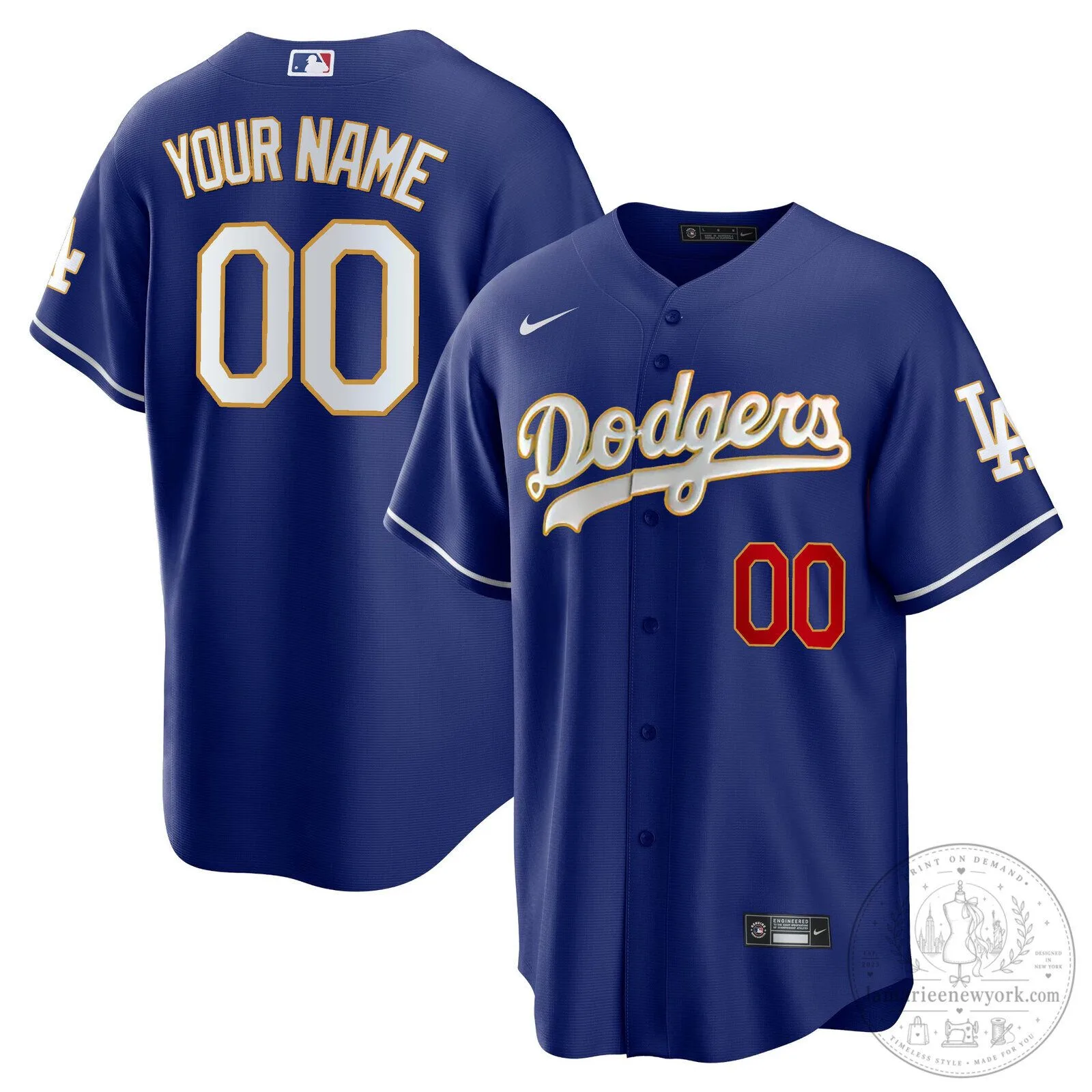 Los Angeles Dodgers Custom Baseball Jersey with Gold Trim and Your Name Number 7 Los Angeles Dodgers Custom Baseball Jersey with Gold Trim and Your Name Number