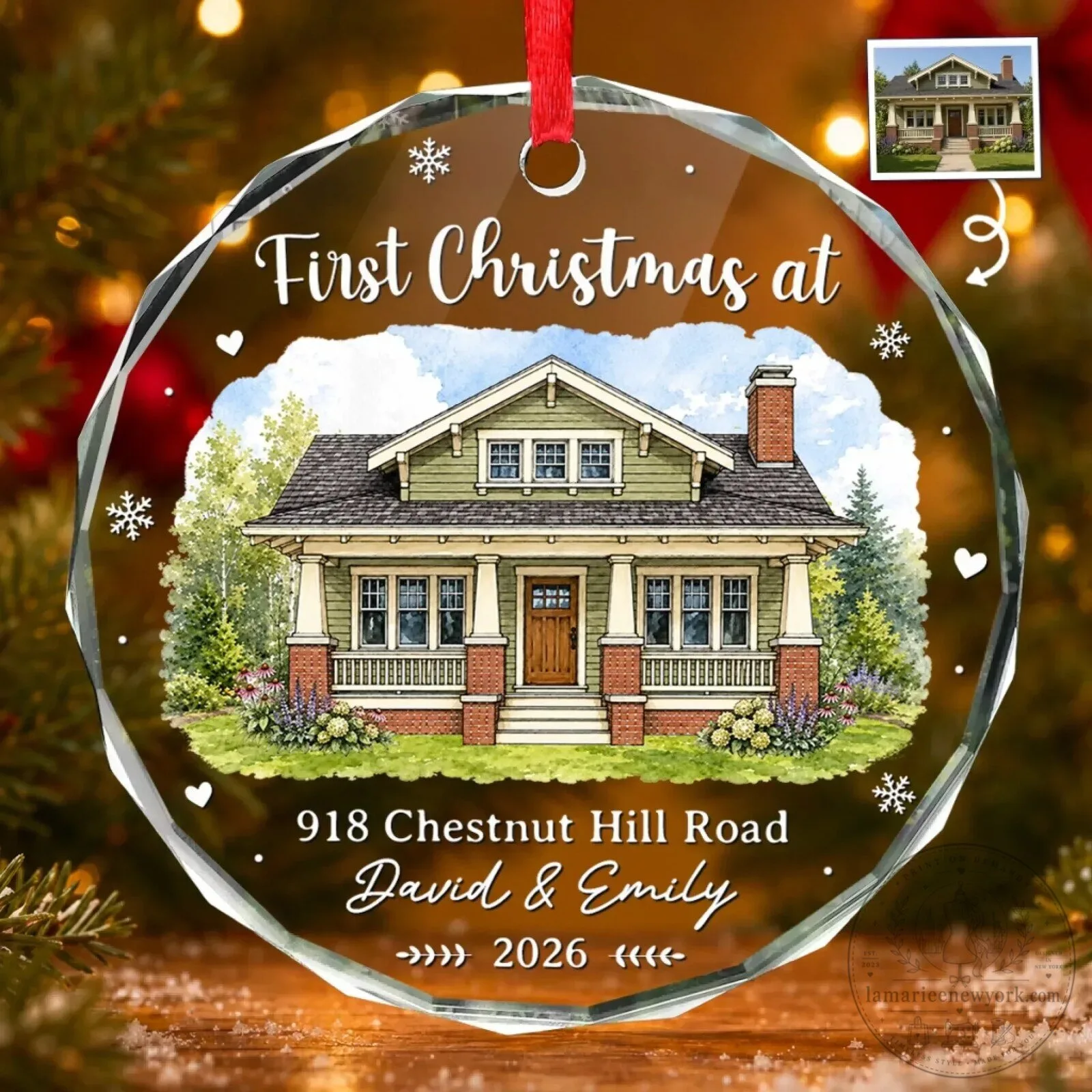 First Christmas At New Home Personalized Round Glass Ornament