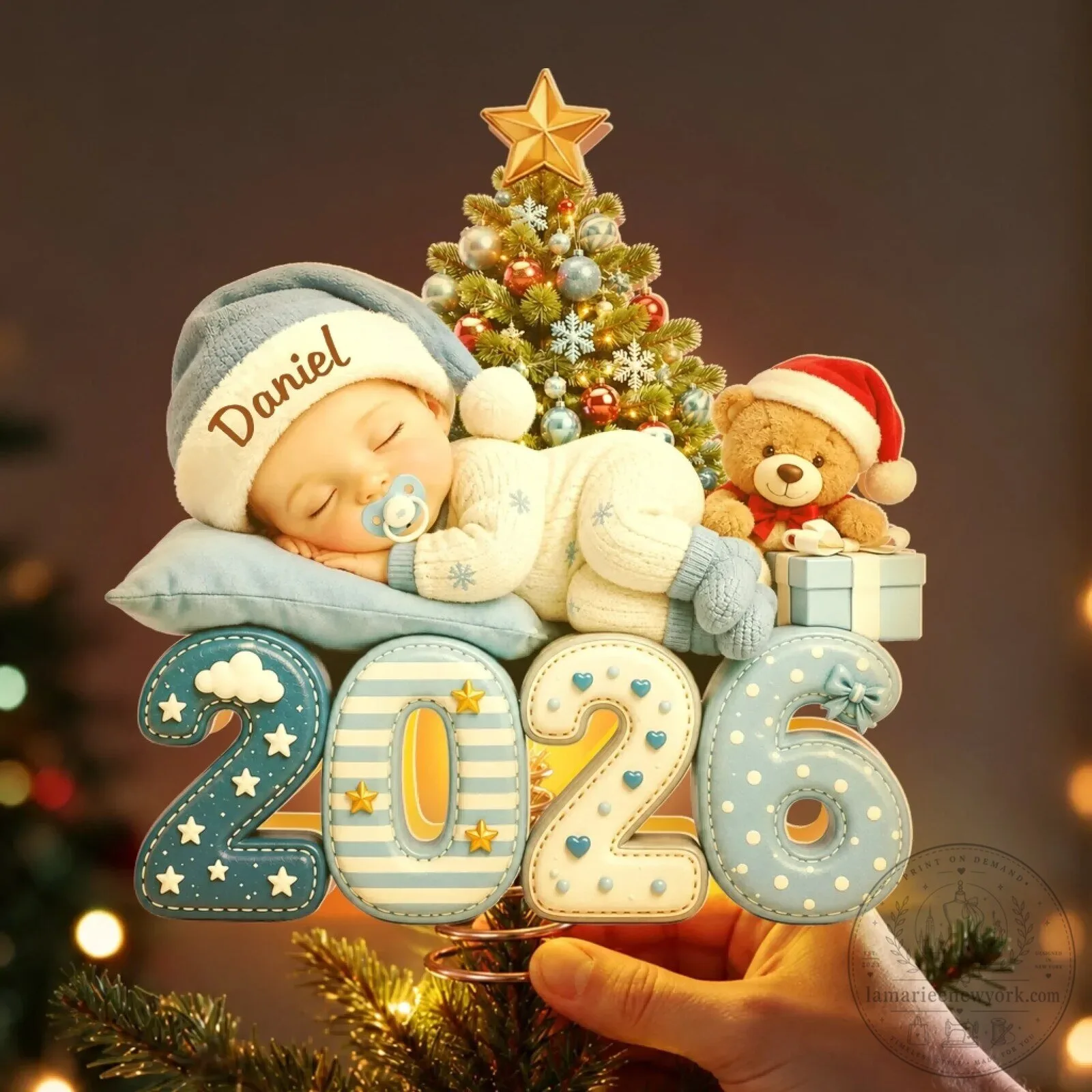 Personalized Baby's First Christmas 2026 Ornament with Sleeping Infant