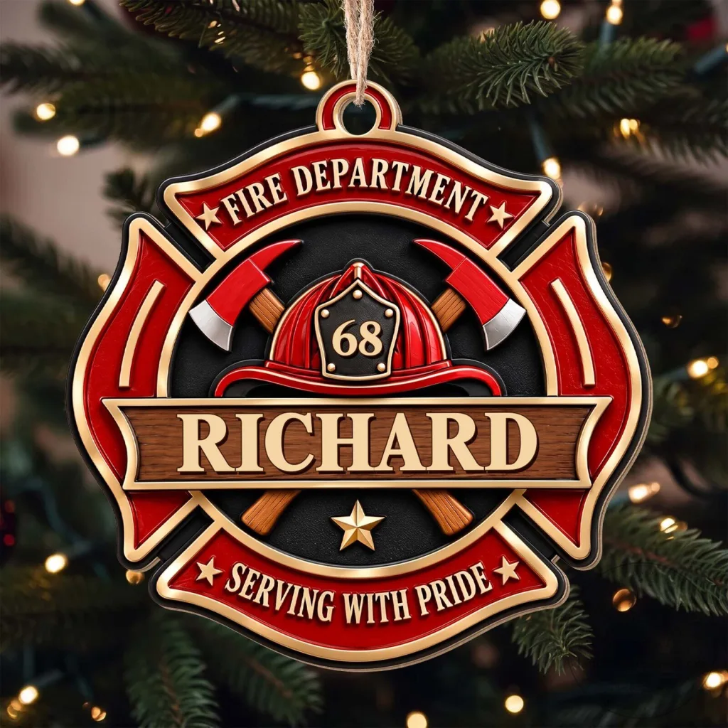 Personalized Fire Department Maltese Cross Serving With Pride Christmas Ornament Personalized Fire Department Maltese Cross Serving With Pride Christmas Ornament