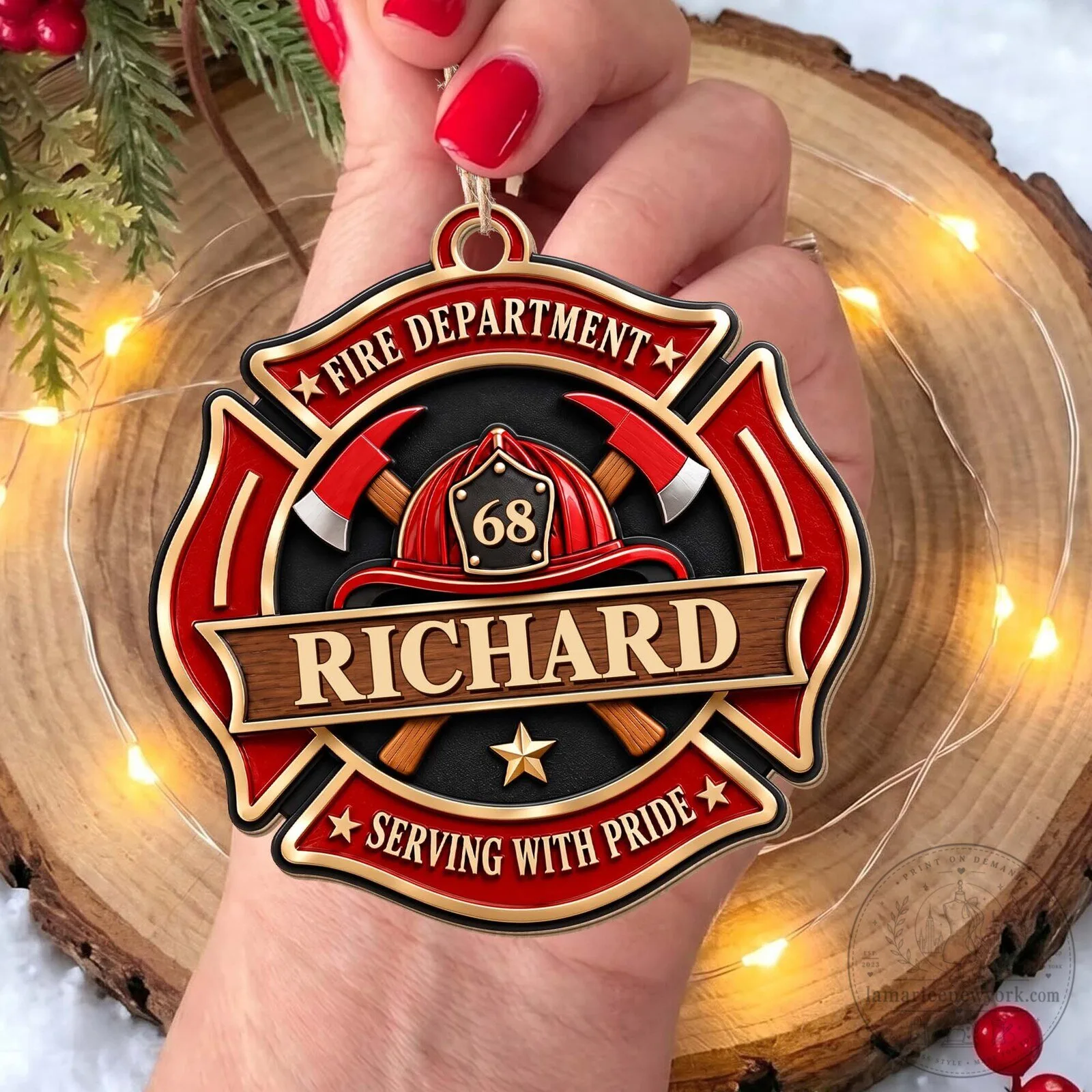 Personalized Fire Department Maltese Cross Serving With Pride Christmas Ornament 18 Personalized Fire Department Maltese Cross Serving With Pride Christmas Ornament