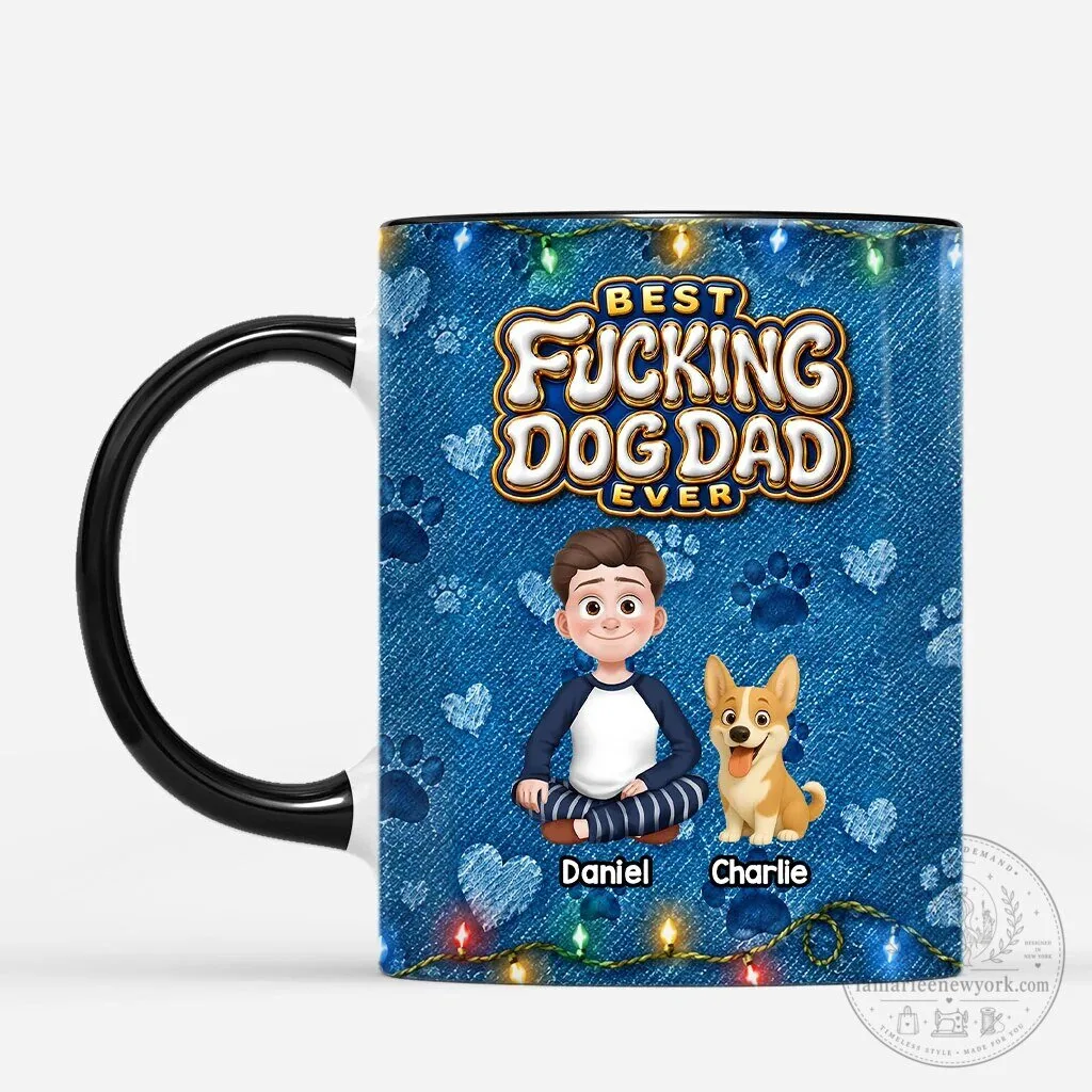 Best Fucking Dog Dad Ever Personalized Mug with Cartoon Boy and Corgi