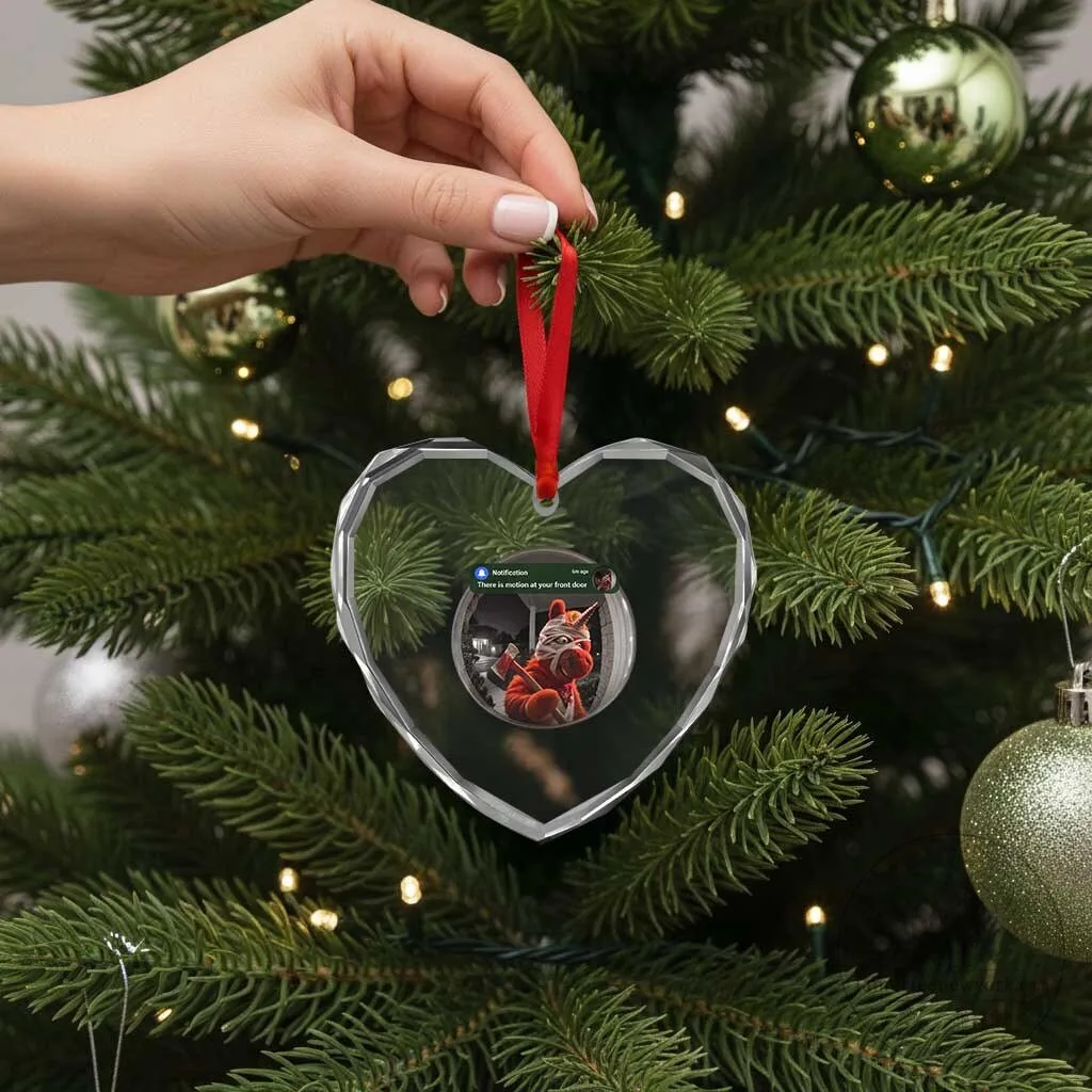 Scary Unicorn With Axe Buddy Heart Crystal Glass Christmas Ornament 8 Scary Unicorn With Axe Buddy Heart Crystal Glass Christmas Ornament